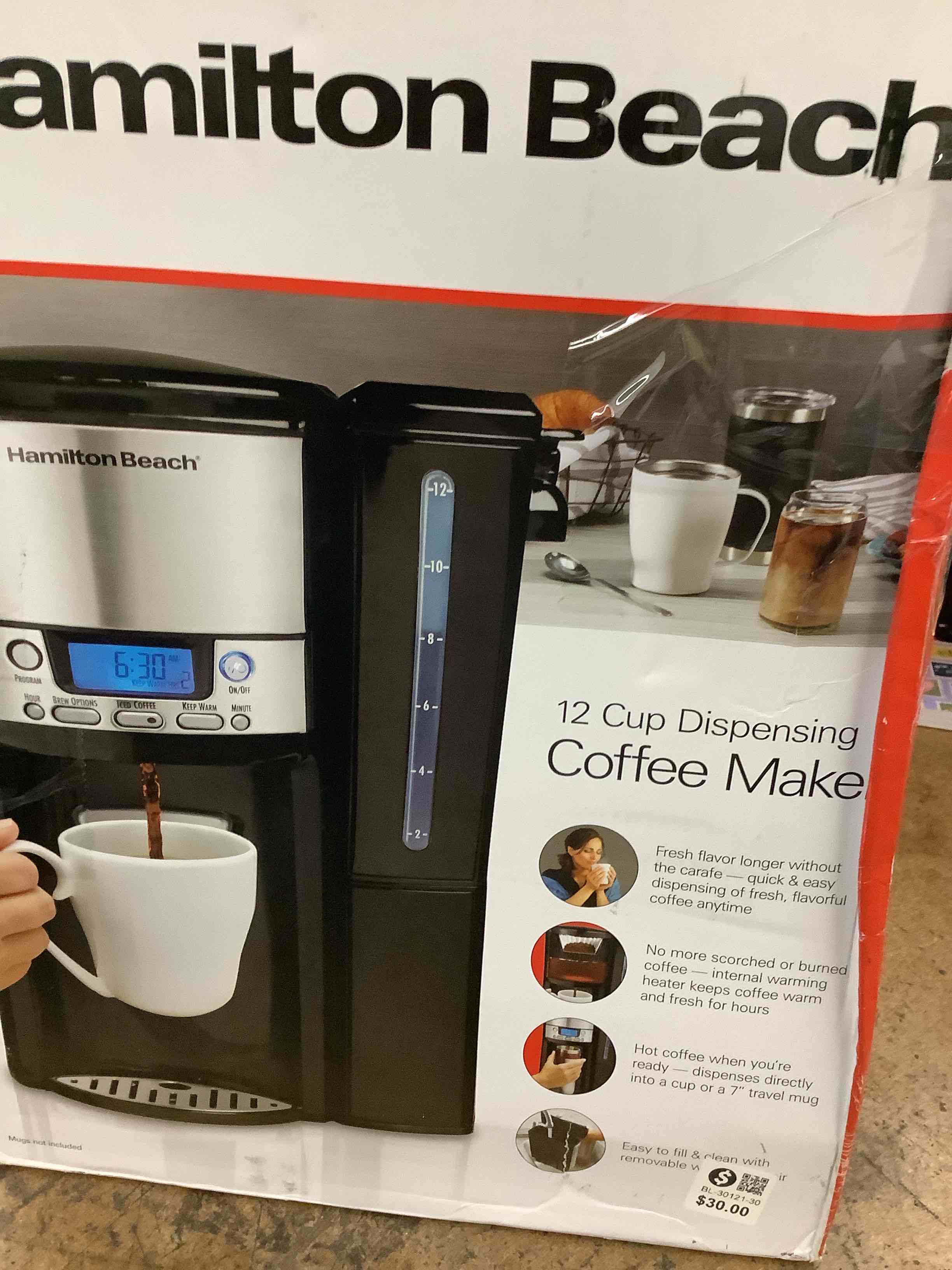 hamilton beach 12-cup coffee maker, programmable brewstation dispensing coffee machine, black - removable reservoir (47900)