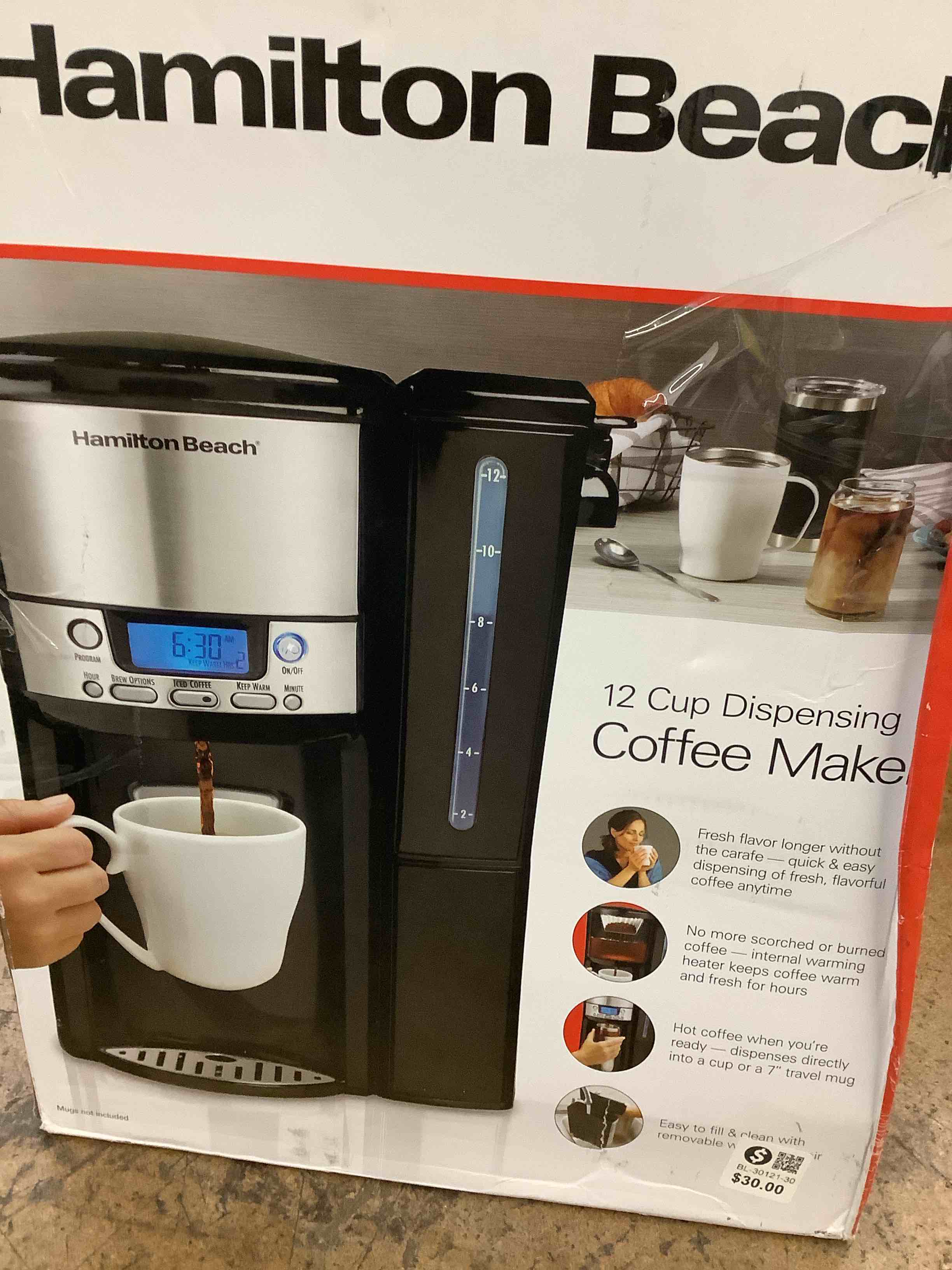 Condition photo showing Good Condition for hamilton beach 12-cup coffee maker, programmable brewstation dispensing coffee machine, black - removable reservoir (47900)