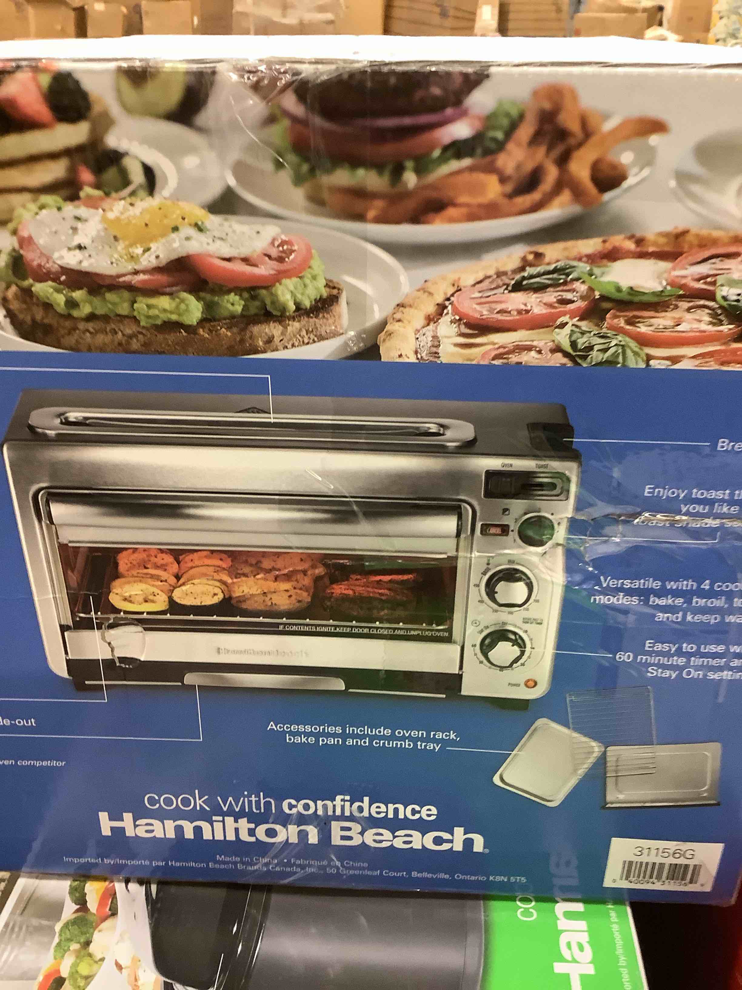 Condition photo showing Good Condition for hamilton beach 2-in-1 countertop toaster oven and long slot 2 slice toaster, 60 minute timer and automatic shut off, shade selector, stainless steel (31156)