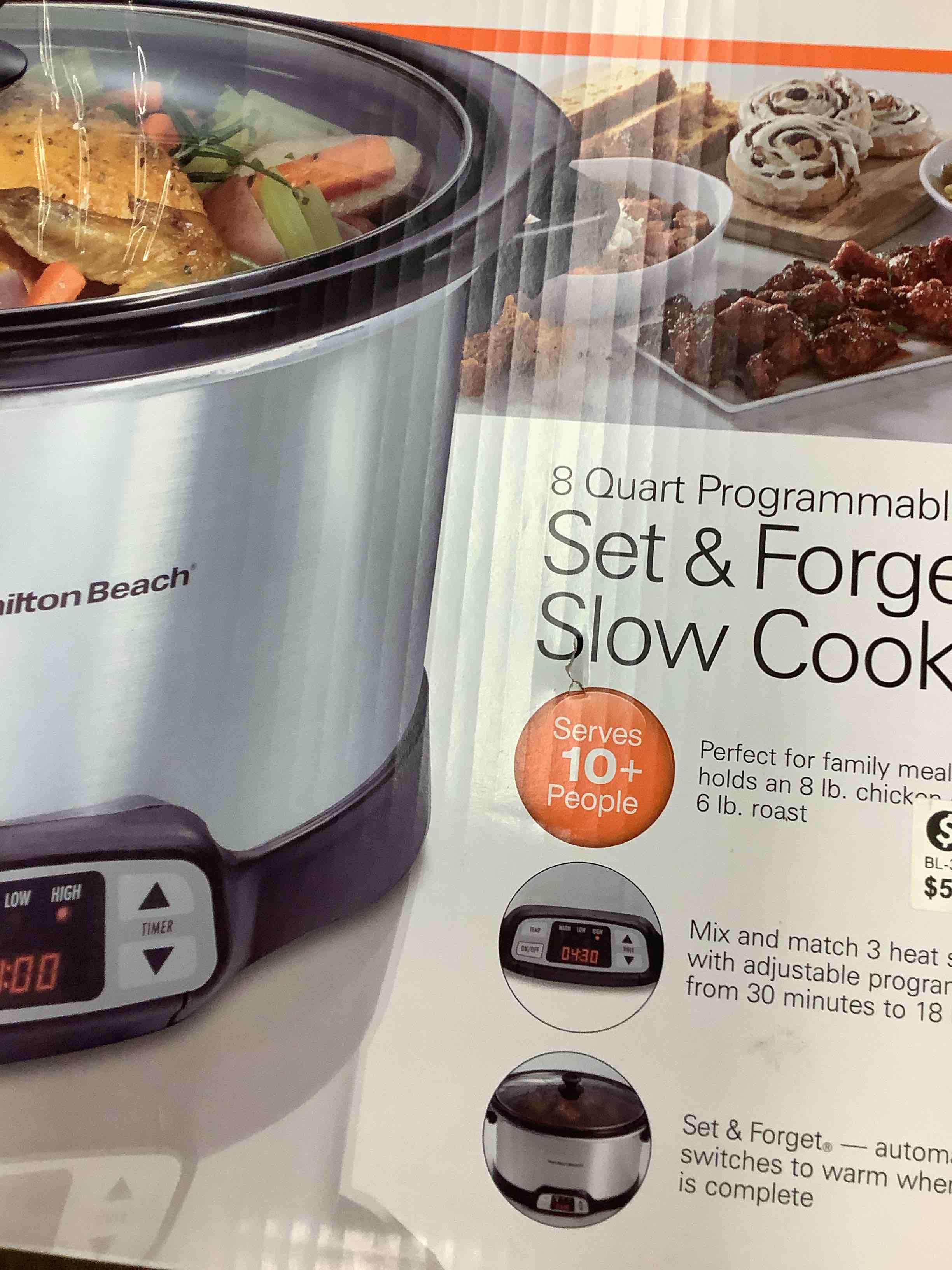 Condition photo showing Good Condition for hamilton beach 8 quart programmable slow cooker with three temperature settings, dishwasher safe crock and lid, silver (33480)