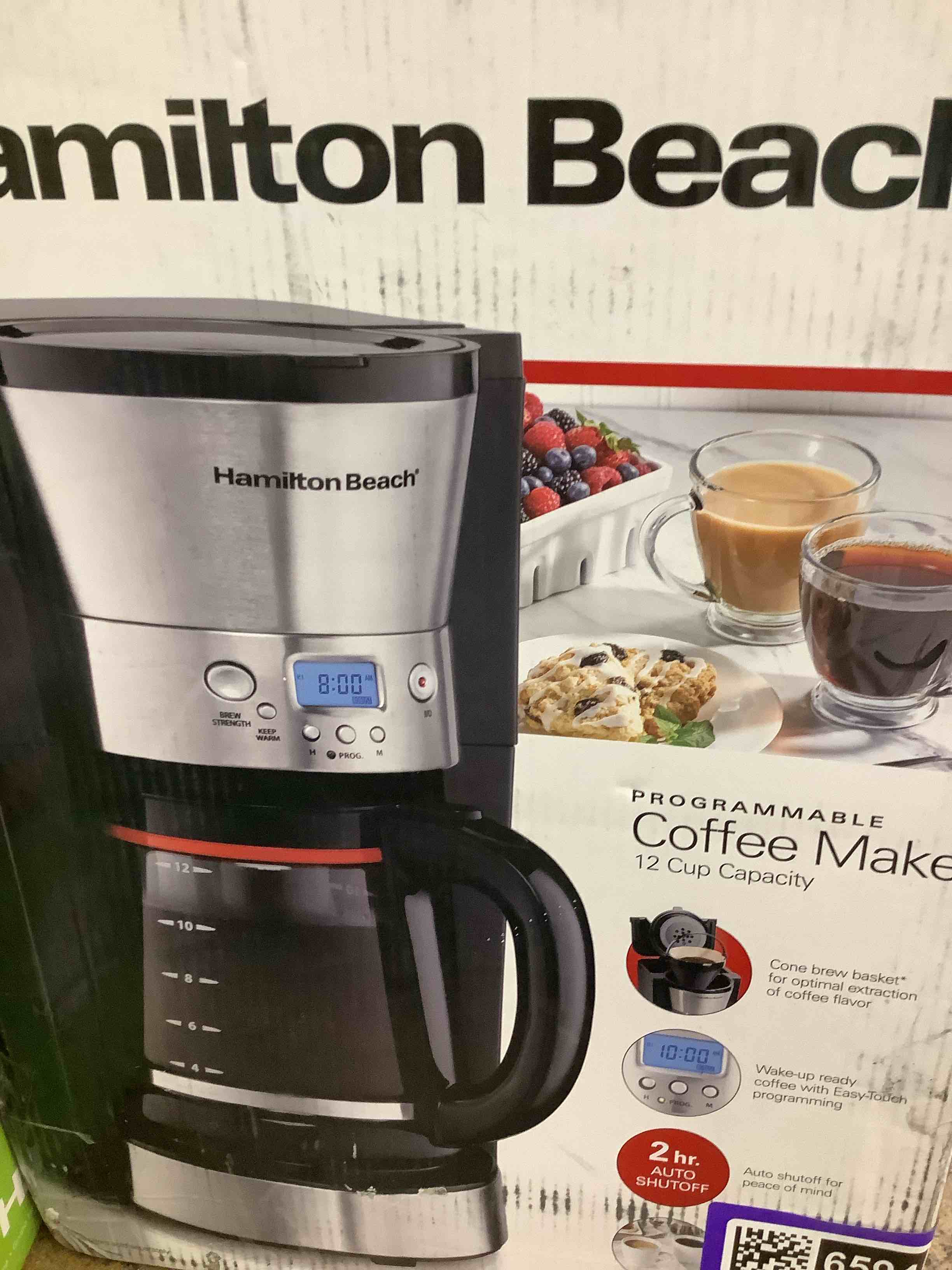 hamilton beach programmable coffee maker, 12 cup glass carafe, black (46895)