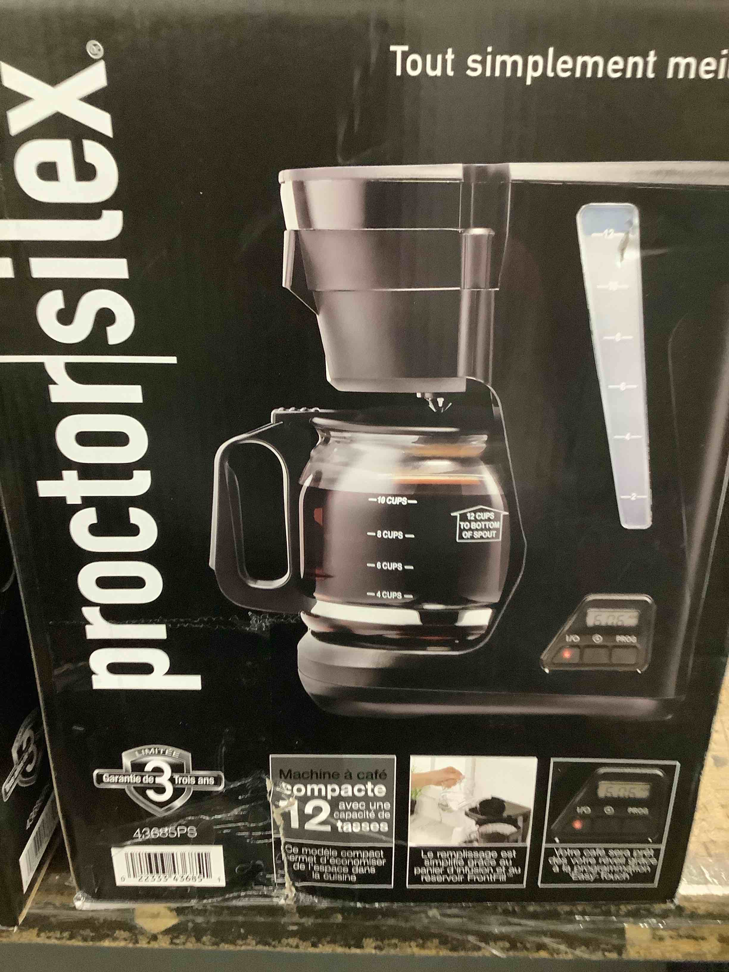 Proctor Silex Front Fill Compact 12 Cup Programmable Coffee Maker  Glass Carafe  Black  43685PS