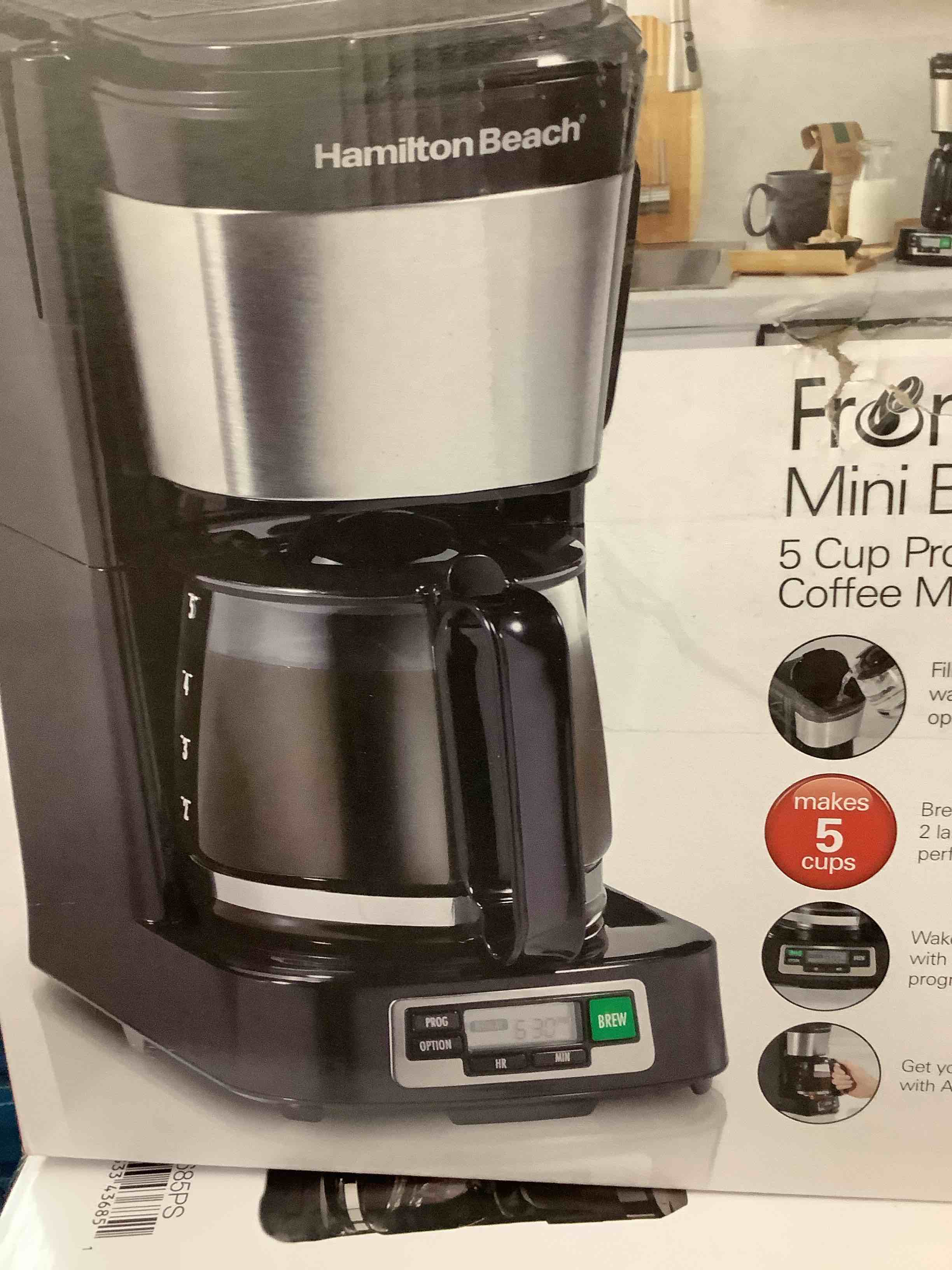 Condition photo showing Good Condition for hamilton beach front fill 5-cup programmable drip coffee maker machine with glass coffee pot  cafetera  black
