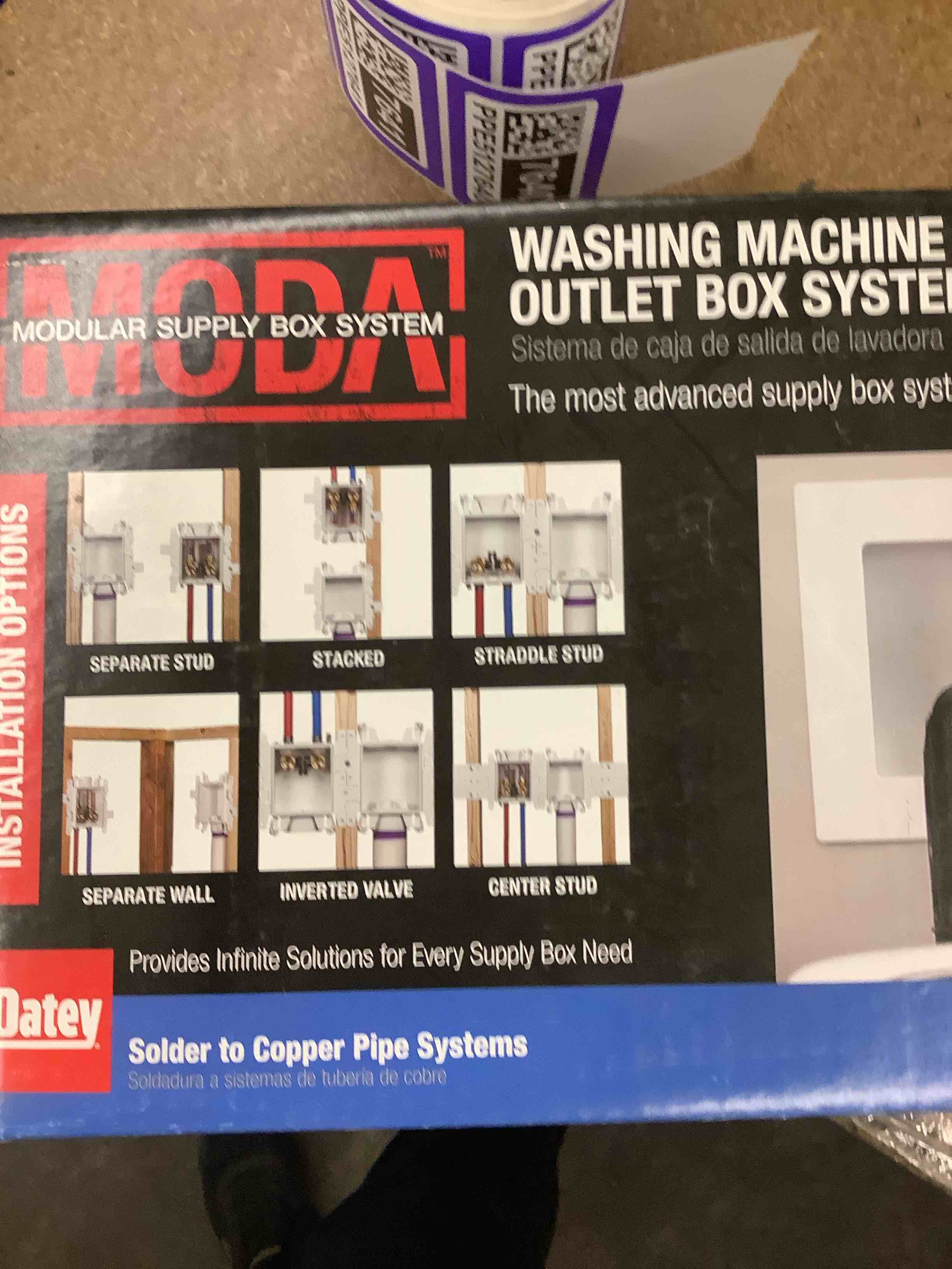 NEW!! Oatey Moda Modular Washing Machine Outlet Supply Box Copper Sweat 1/4 Turn