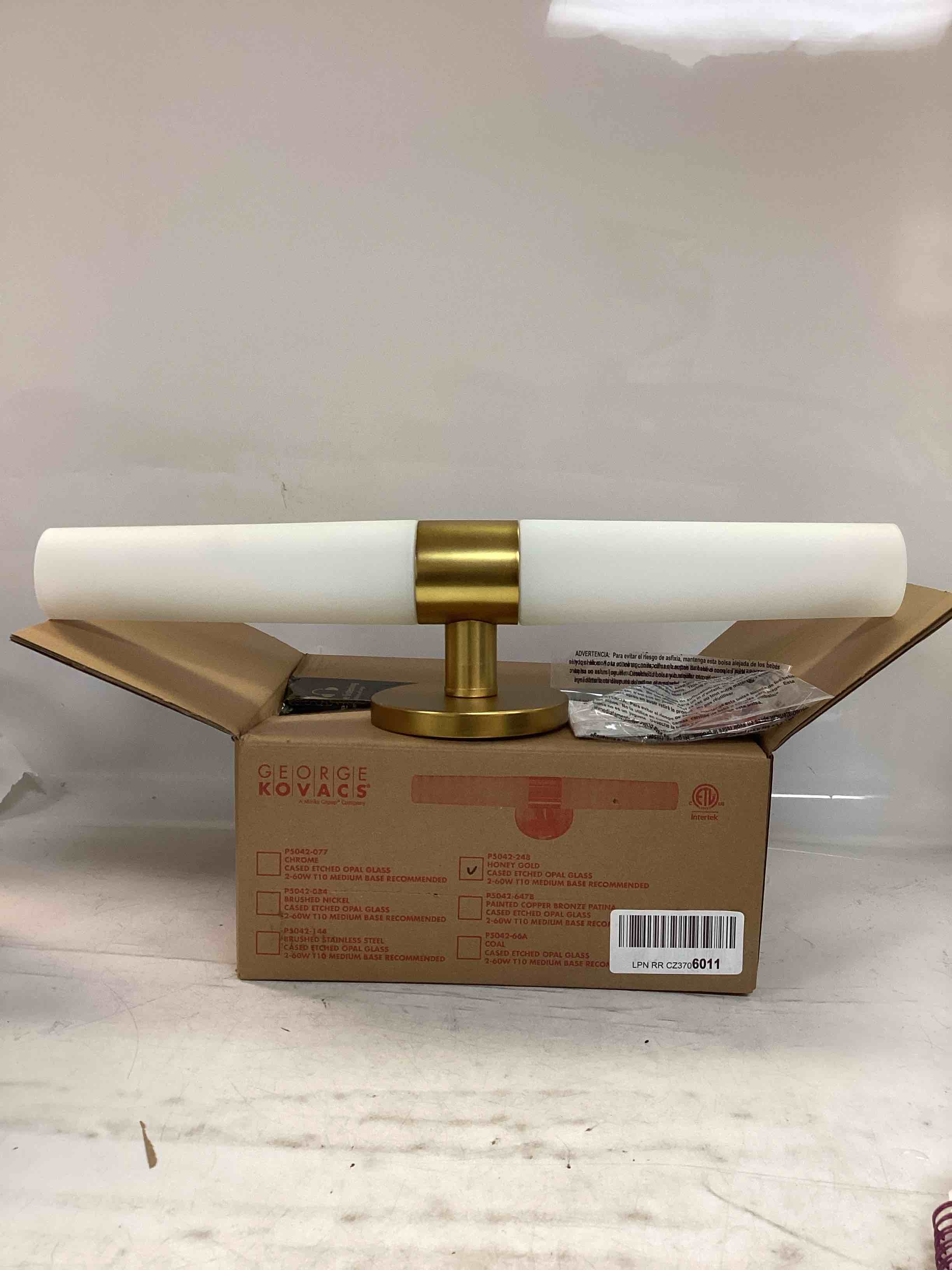 george kovacs p5042-248 saber vanity bath light, 2-light, 120 total watts, 4.75-in h x 20-in w, honey gold