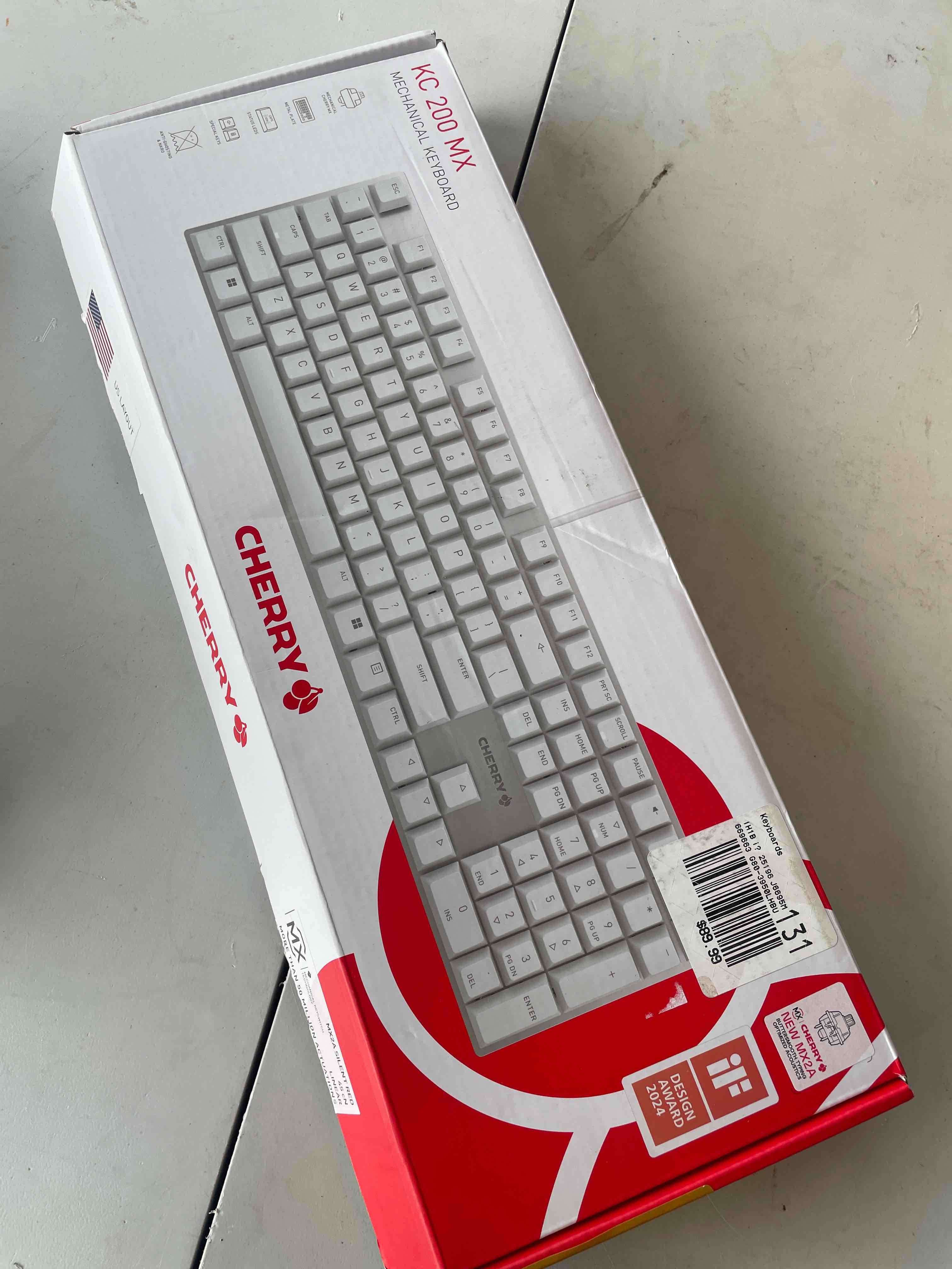 Condition photo showing New/Like New for cherry kc 200 mx, wired mechanical office keyboard, modern design with elegant aluminum surface, usb-a connection, mx2a silent red switches, white/silver