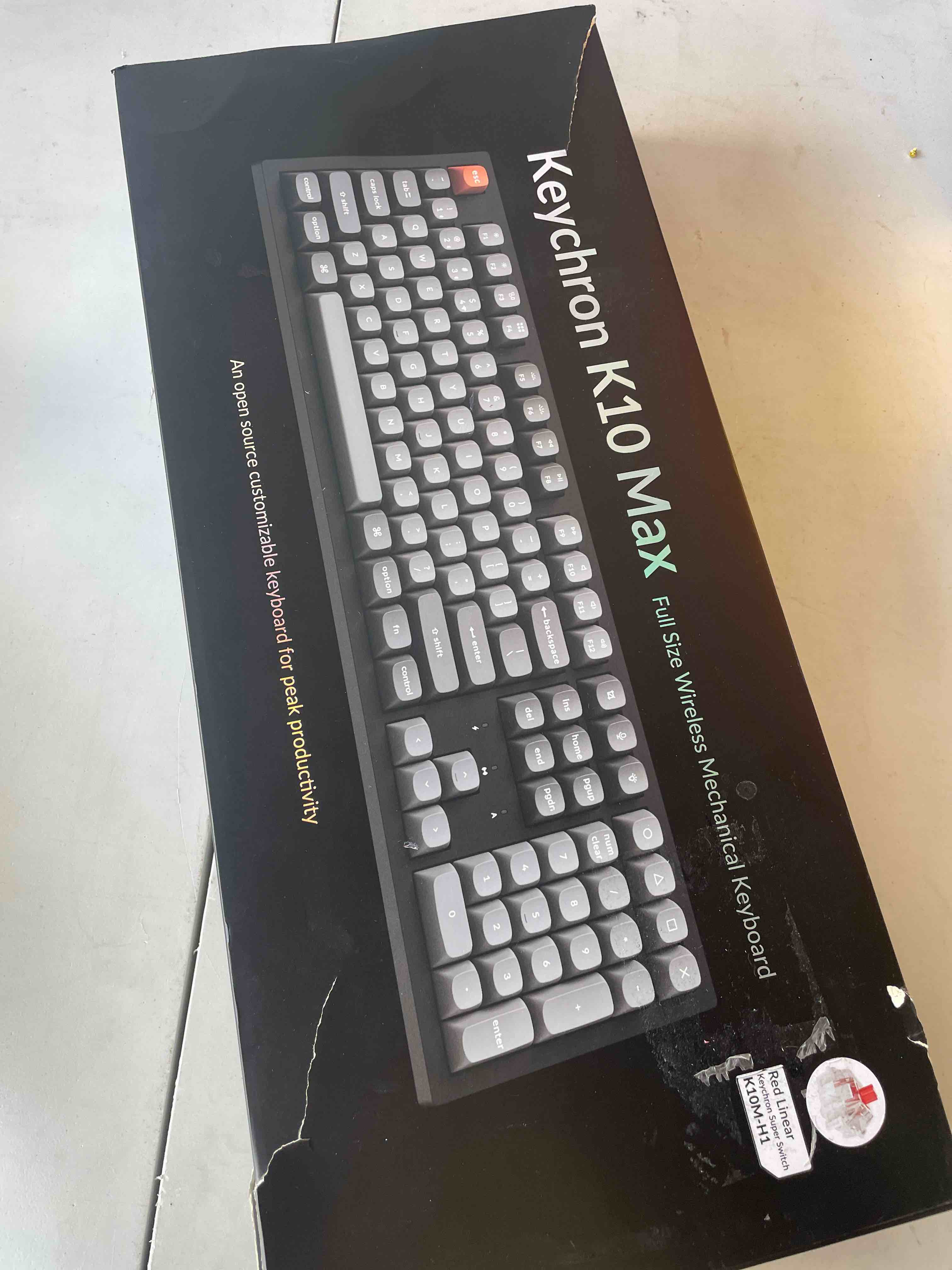 Condition photo showing New/Like New for keychron k10 max wireless mechanical keyboard, 2.4ghz/bluetooth/usb-c, rgb, qmk/via, programmable macros, hot-swap, pbt keycaps, for mac windows, super red switch