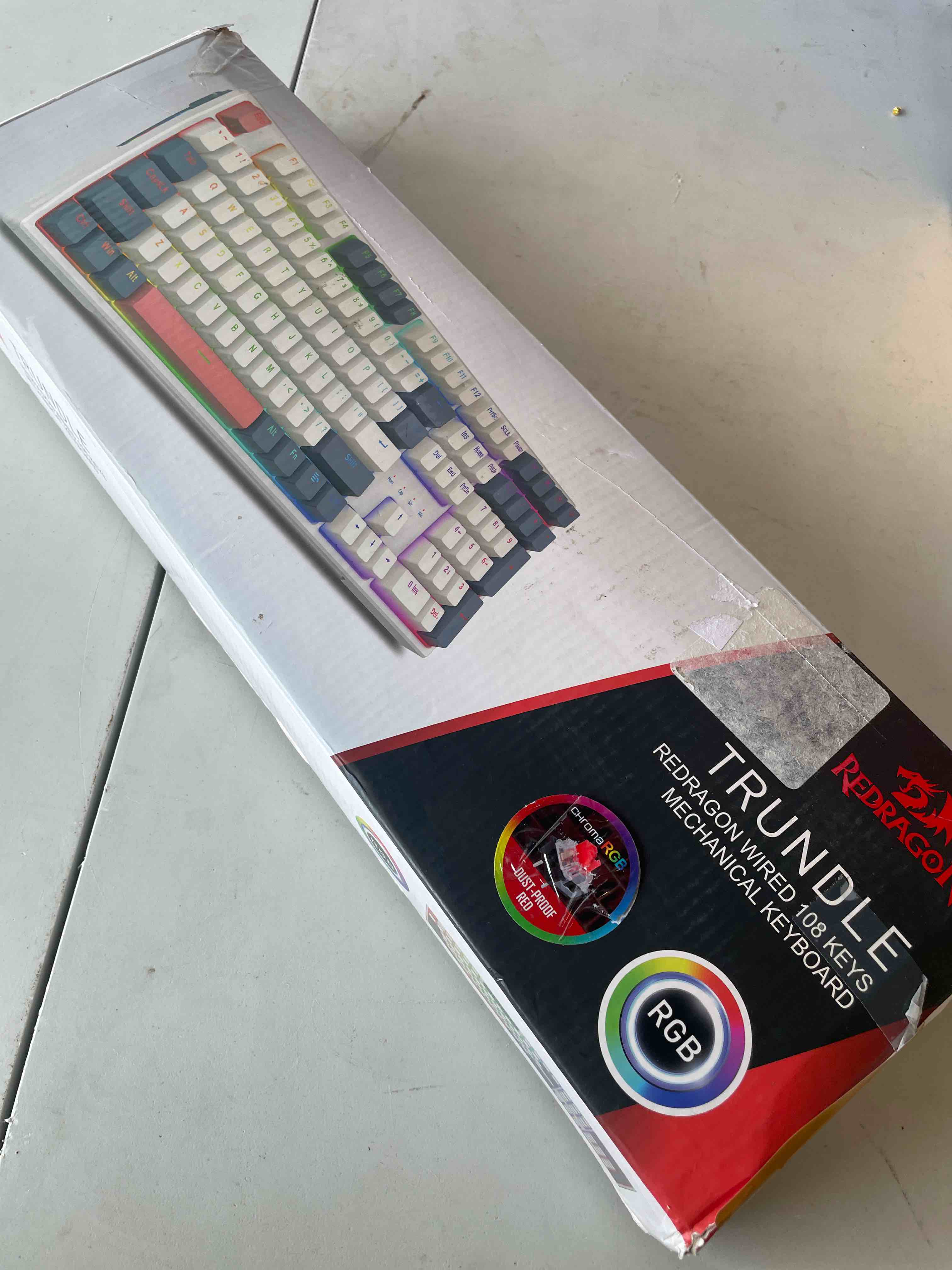 Condition photo showing Good Condition for redragon k668 rgb gaming keyboard, 108 keys wired mechanical keyboard w/extra 4 hotkeys, sound absorbing foams, upgraded hot-swappable socket, mixed color keycaps x 2 sets, red switch