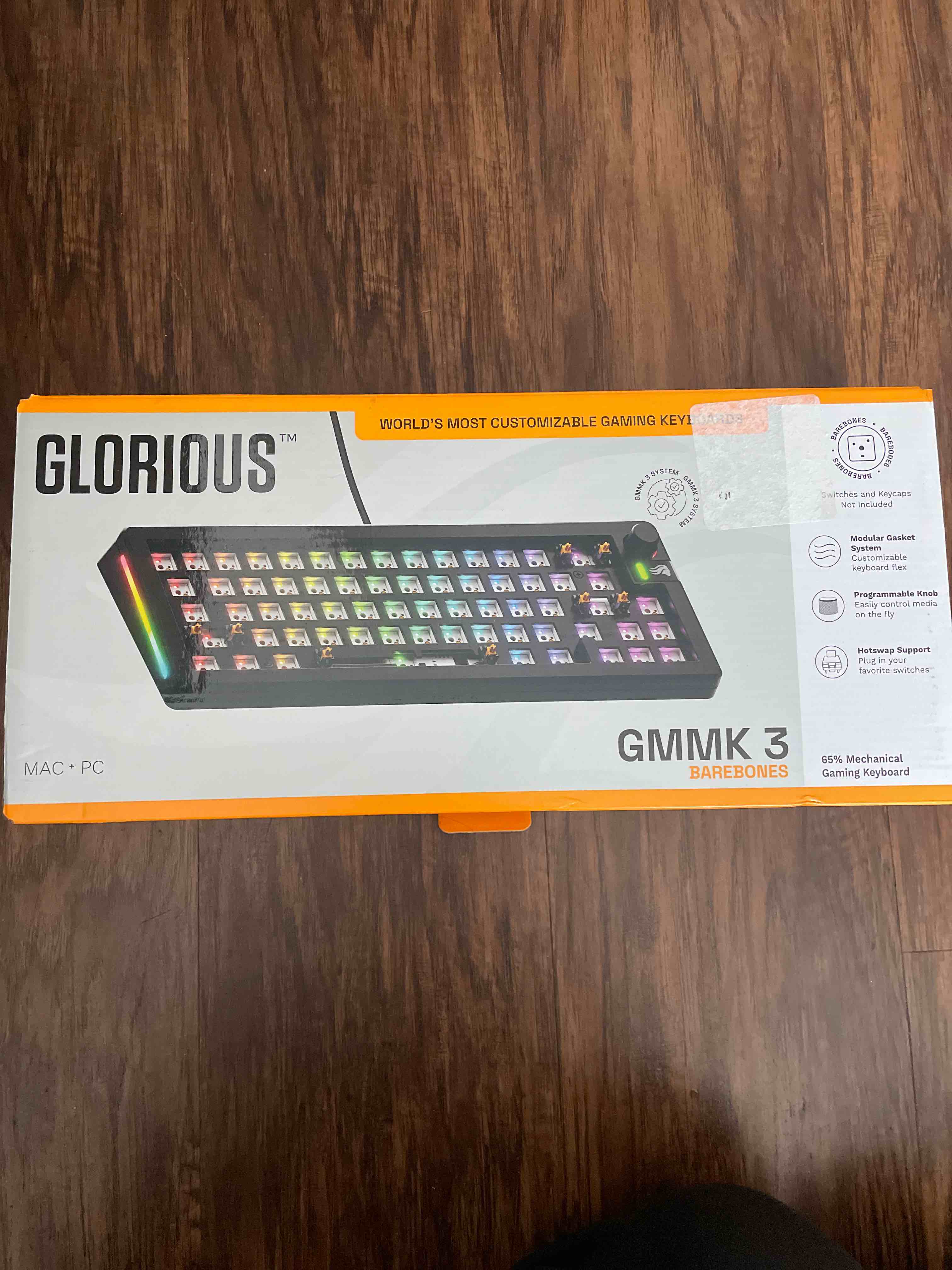 Condition photo showing New/Like New for glorious gaming - gmmk 3 barebones custom gaming keyboard kit with knob, 65% compact mechanical keyboard, modular gasket system, hotswappable mx, sound dampening foam, aluminum switch plate (black)