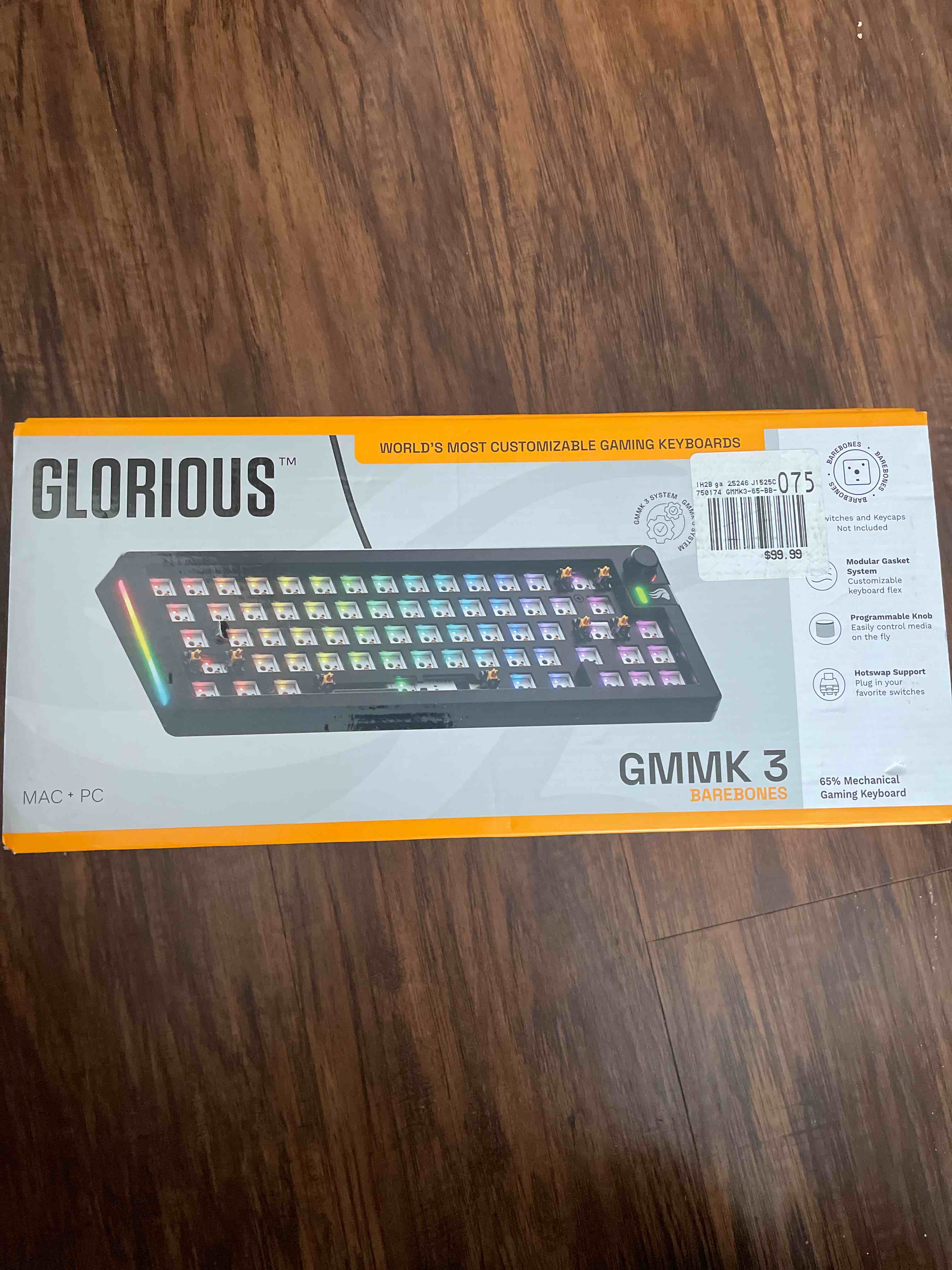 Condition photo showing New/Like New for glorious gaming - gmmk 3 barebones custom gaming keyboard kit with knob, 65% compact mechanical keyboard, modular gasket system, hotswappable mx, sound dampening foam, aluminum switch plate (black)
