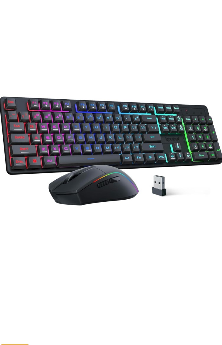 redragon s107ks wireless gaming keyboard and mouse, rgb backlit, 3 mode (wired/2.4g/bt), up to 10,000 dpi gaming mouse with software, ultra lightweight 65g, 25 key anti-ghosting keyboard