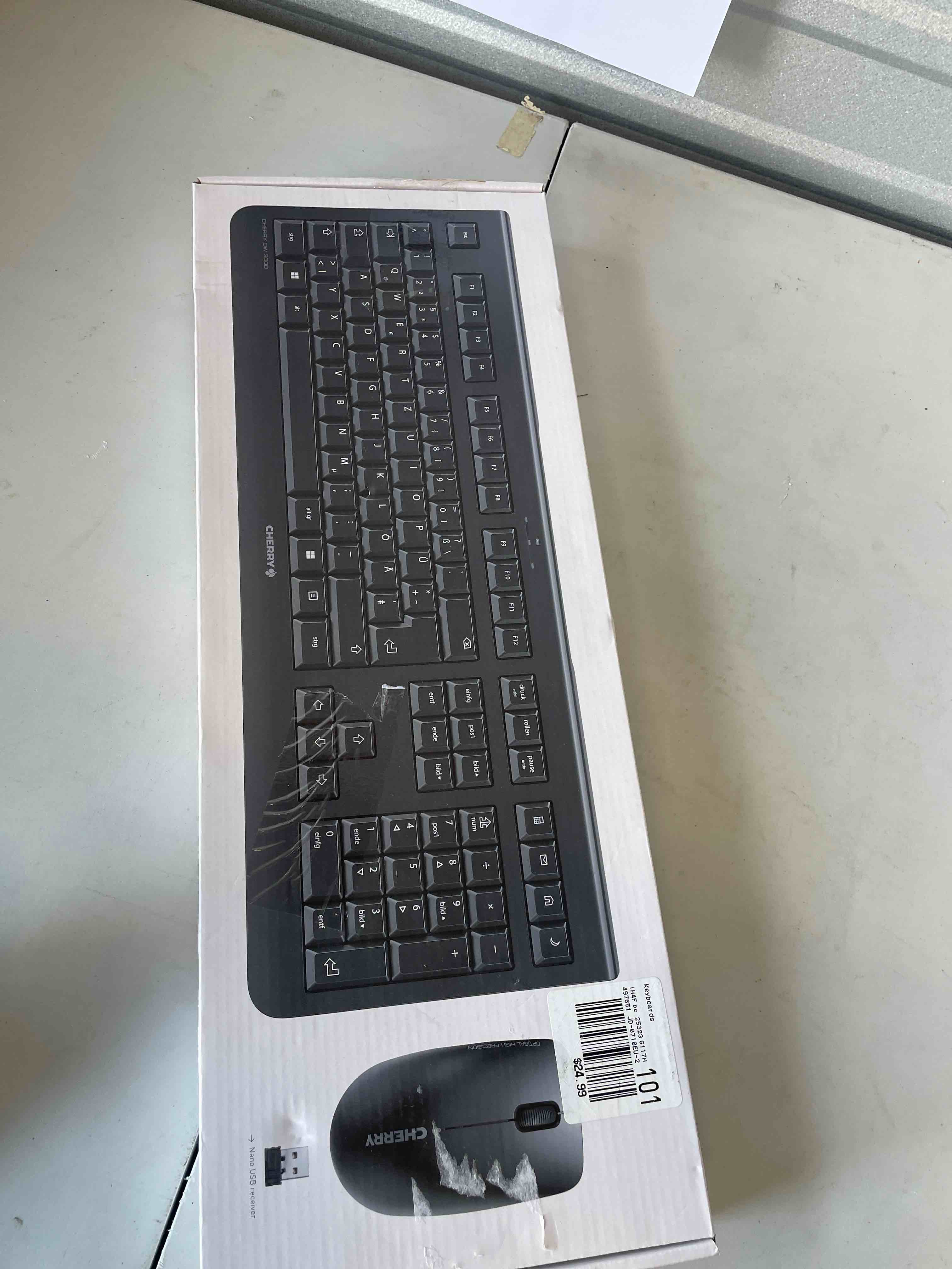 Condition photo showing New/Like New for cherry dw 3000 - wireless gaming keyboard+mouse combo - 4 additional keys - us layout - qwerty keyboard - gs approval - black