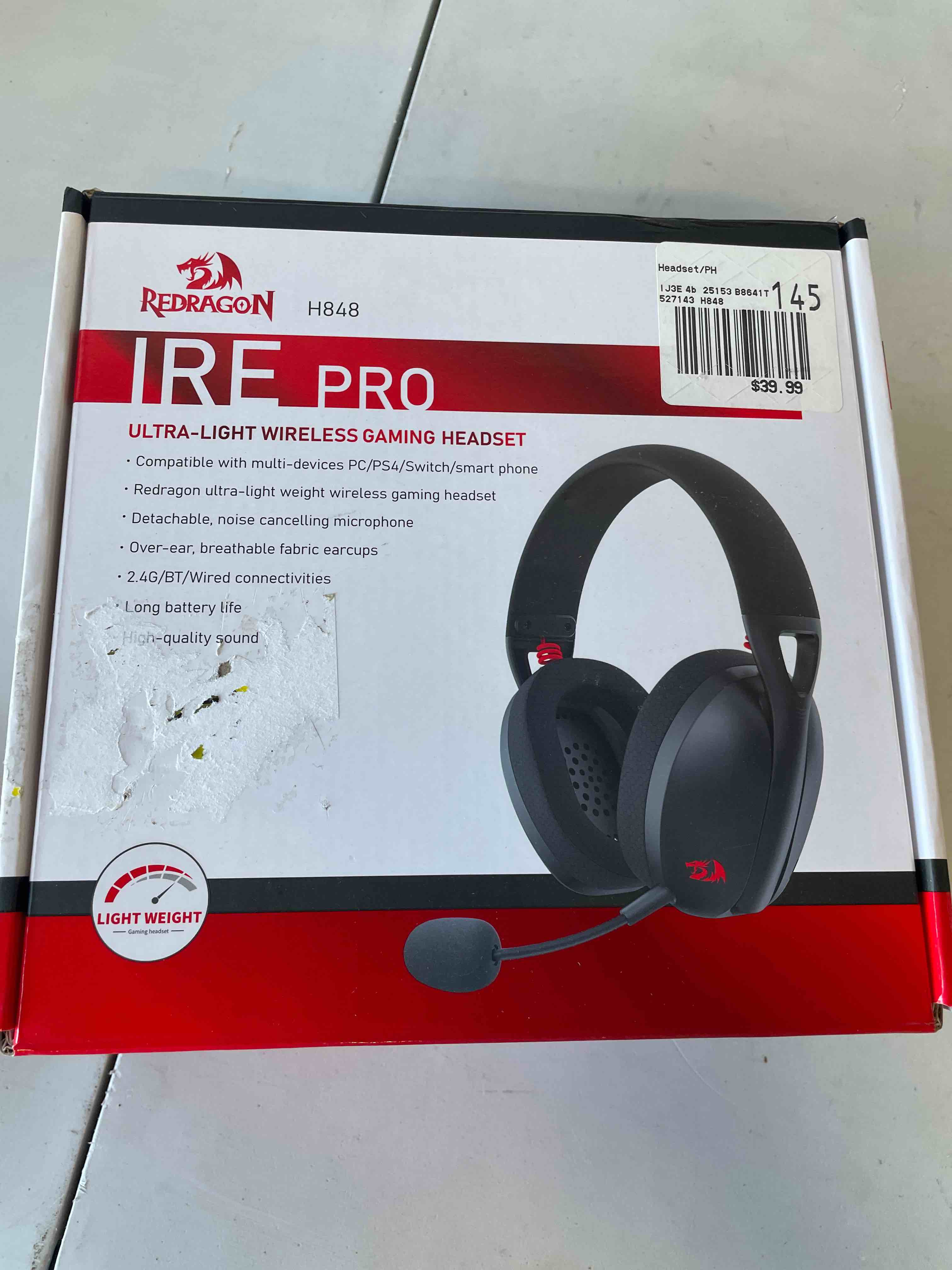 Condition photo showing Good Condition for redragon h848 wireless gaming headset, bluetooth/2.4g/wired connection compatible, ultra-light 180 grams design, memory foam ear pads, detachable microphone, multi-platform headphone, works with pc/playstation/xbox/nintendo switch