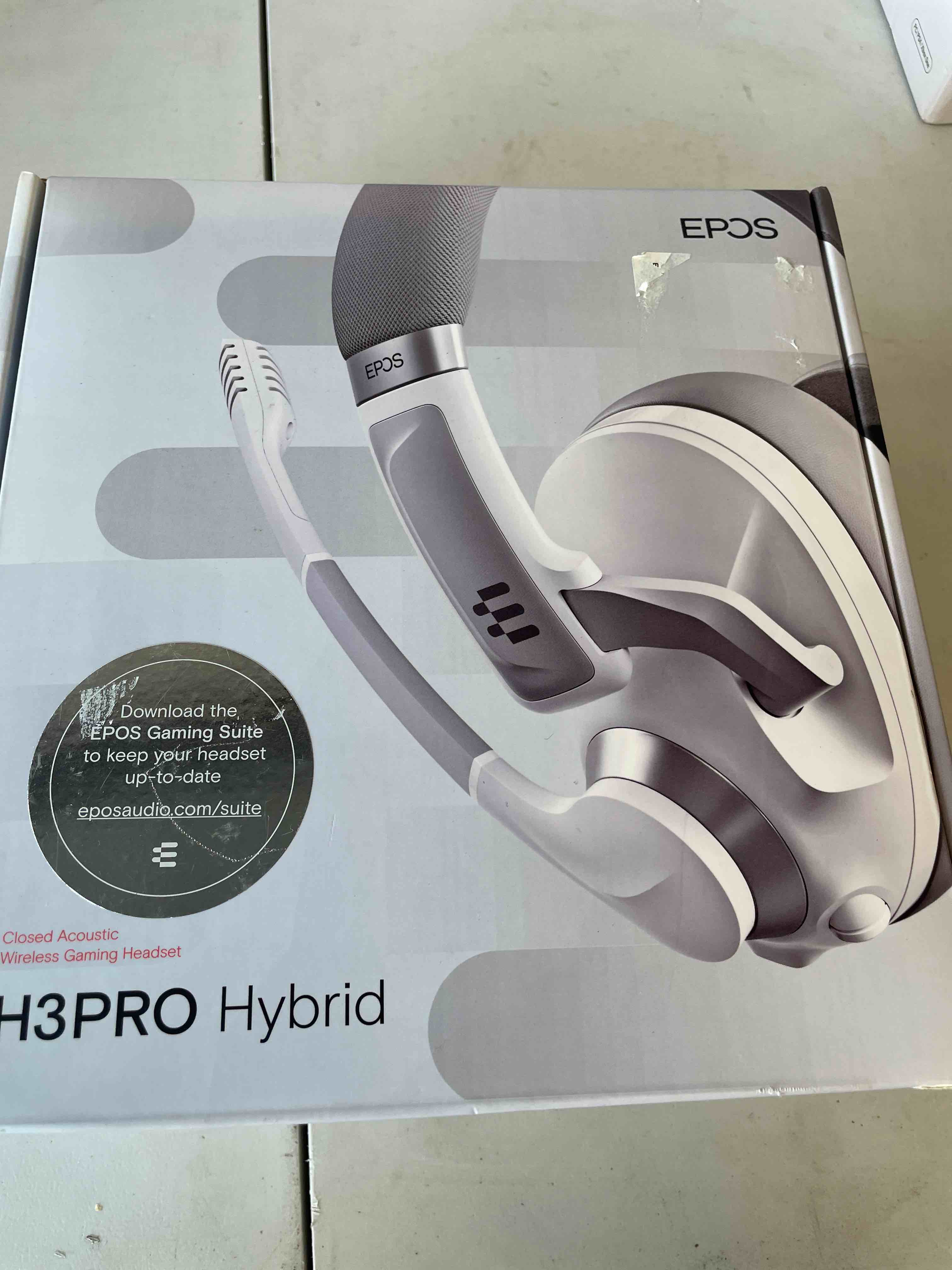 Condition photo showing As Is for epos gaming h3pro hybrid gaming headset - pc headphones with microphone - noise-cancellation, adjustable, smart button audio mixing, bluetooth, gaming suite, surround sound - (ghost white)