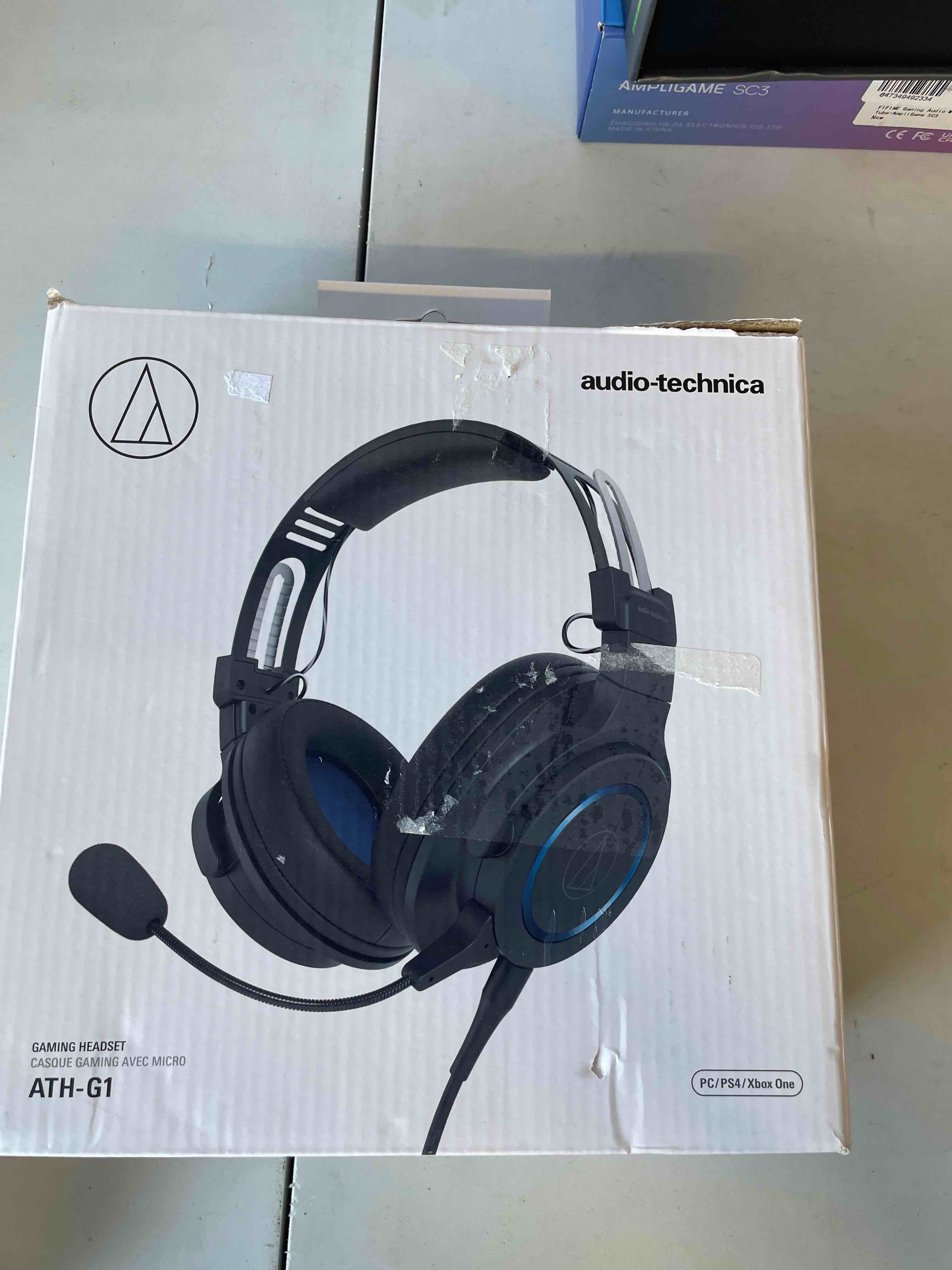 Condition photo showing As Is for audio-technica ath-g1 premium gaming headset for ps5&xbox series x, laptops, and pcs, with 3.5 mm wired connection, detachable mic, black