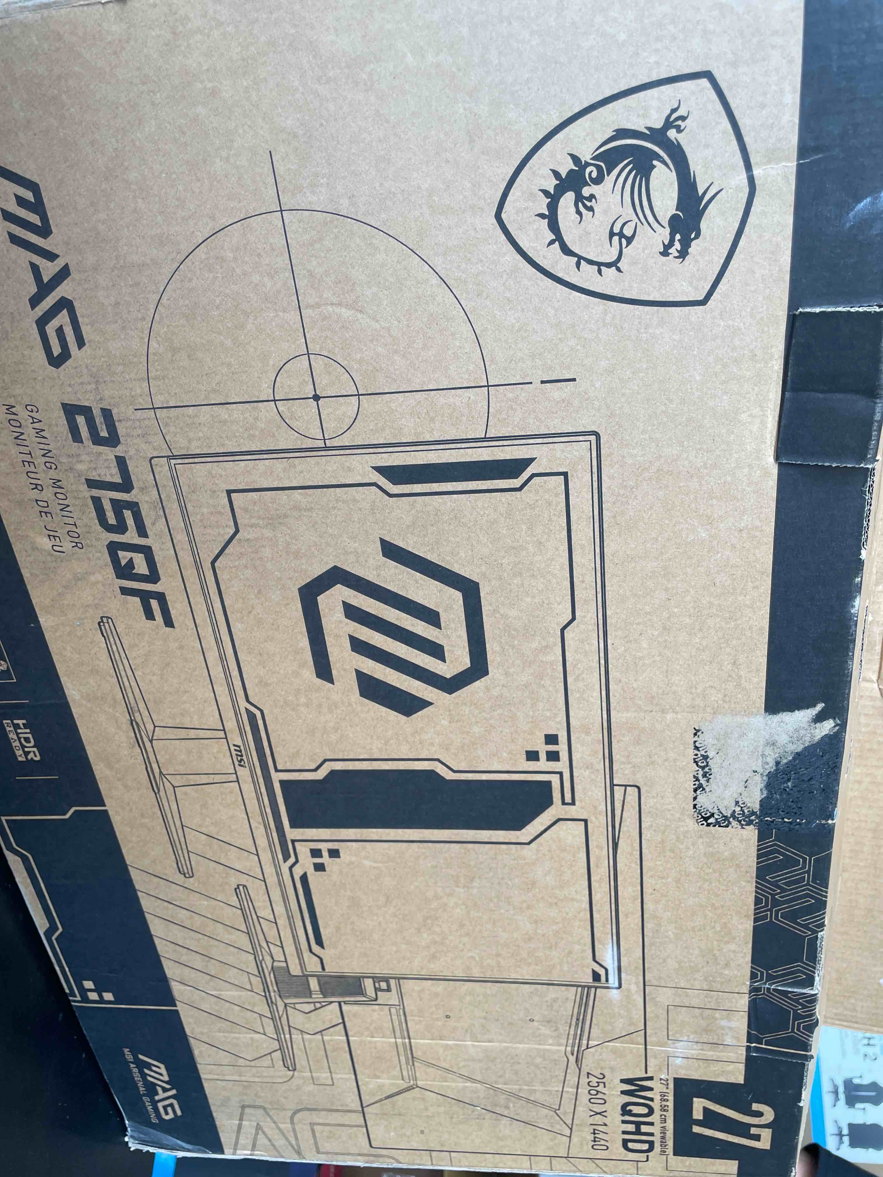 Condition photo showing As Is for msi mag 275qf 27-inch 2k gaming monitor, 2560 x 1440 (qhd), amd freesync, 0.5ms, 180hz, hdr ready, hdmi, dp port, tilt adjustable, black