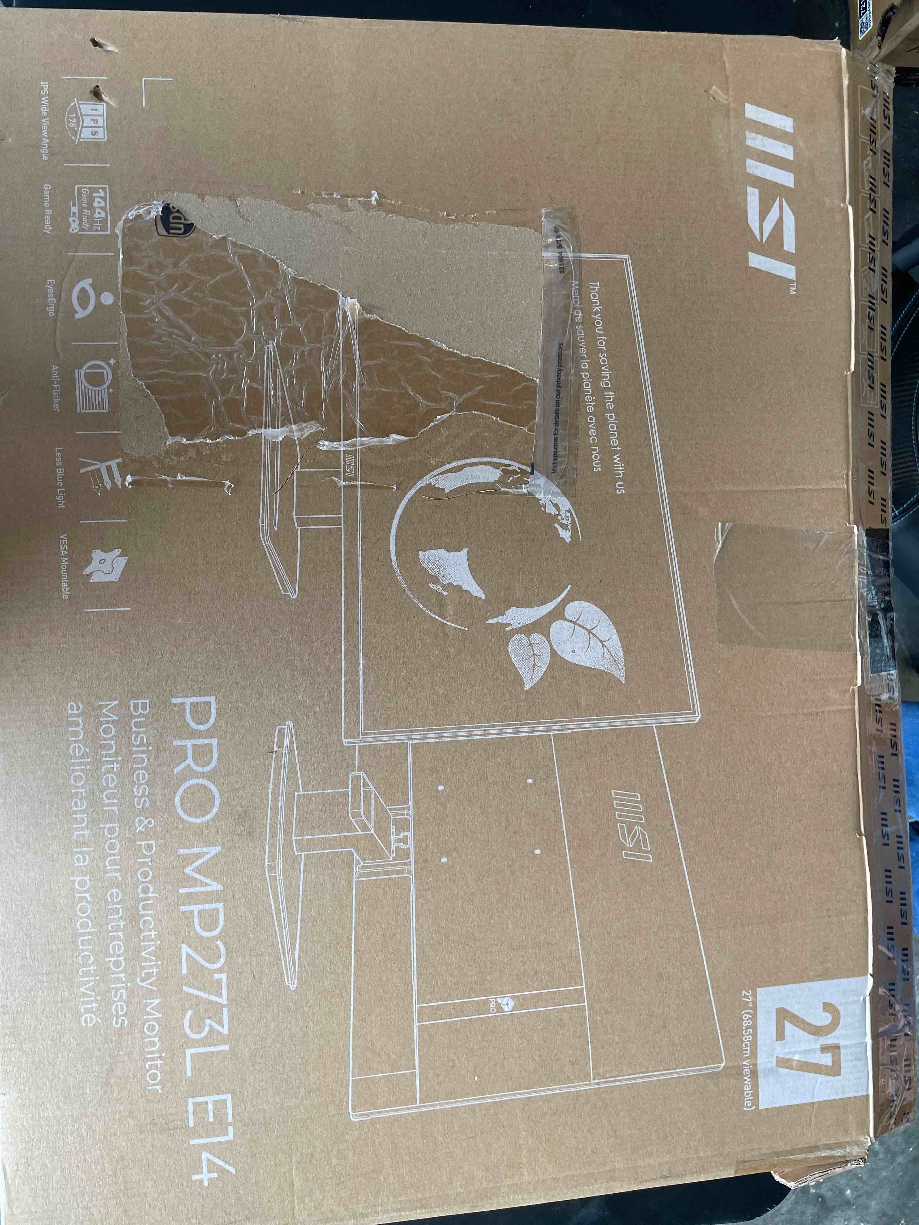 Condition photo showing As Is for msi pro mp273l e14 27-inch ips 1920 x 1080 (fhd) gaming office monitor, 144hz, free-synch, hdr ready, hdmi, vga port,vesa mountable, tilt, 4-side slim bezel,1ms, black