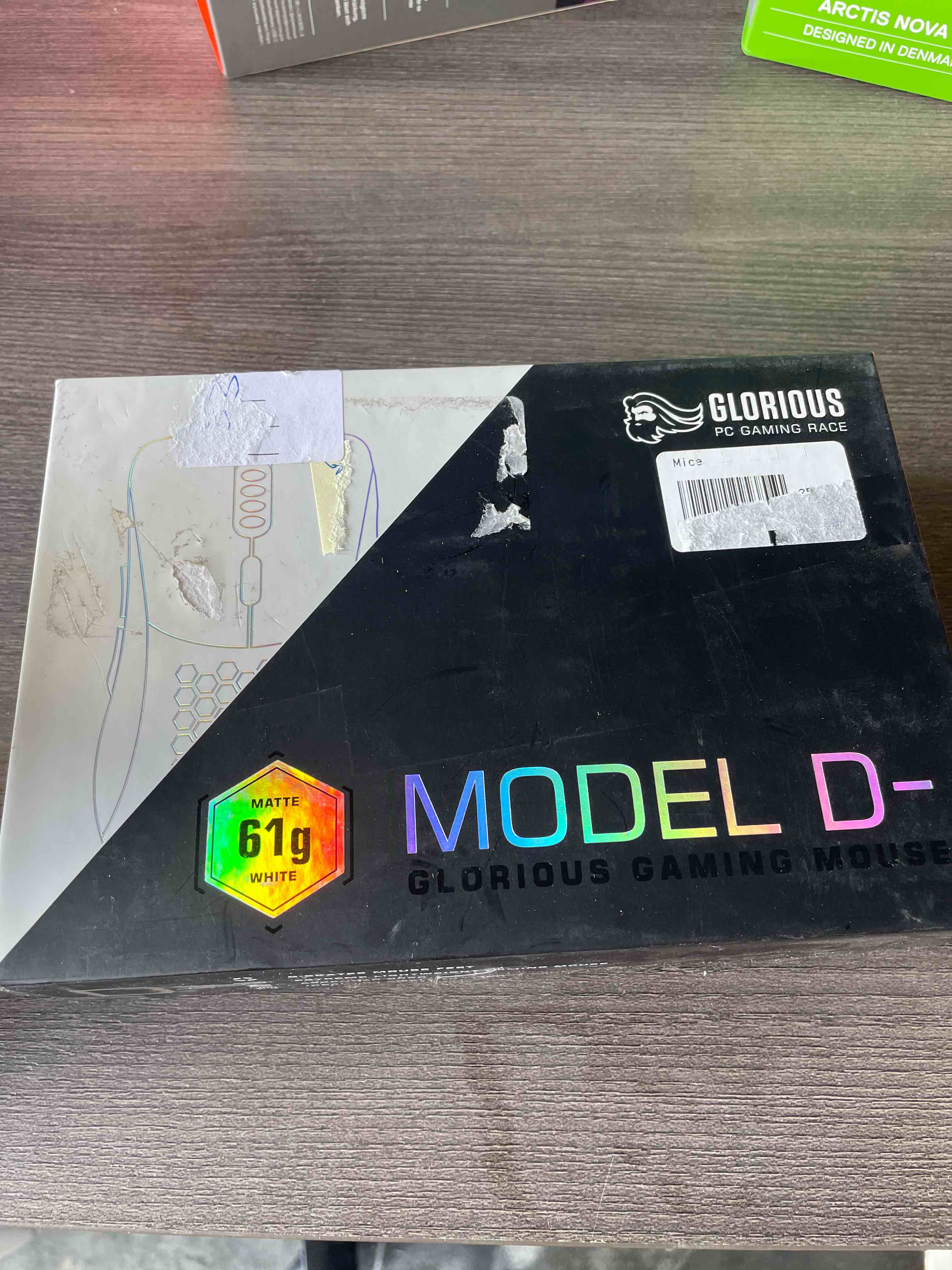 Condition photo showing As Is for glorious model d- (minus) wired gaming mouse - 61g superlight honeycomb design, rgb, ergonomic, pixart 3360 sensor, omron switches, ptfe feet, 6 buttons - matte white matte white minus (small) model d (ergonomic)