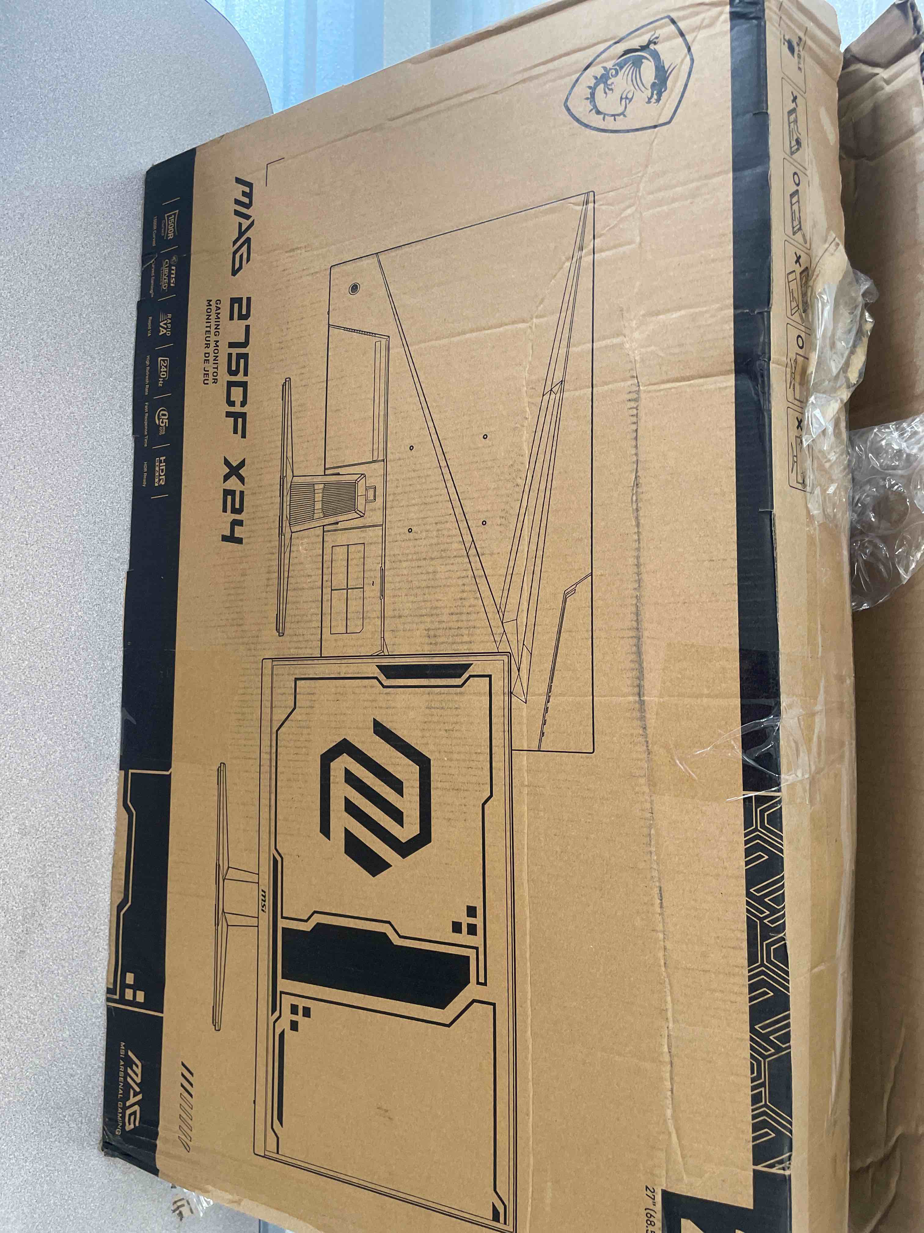 Condition photo showing As Is for msi mag 274cf x24 27-inch 1920 x 1080 (fhd) gaming monitor, 240hz, amd freesync premium, hdr ready, hdmi, vga port, vesa, tilt, 0.5ms, black
