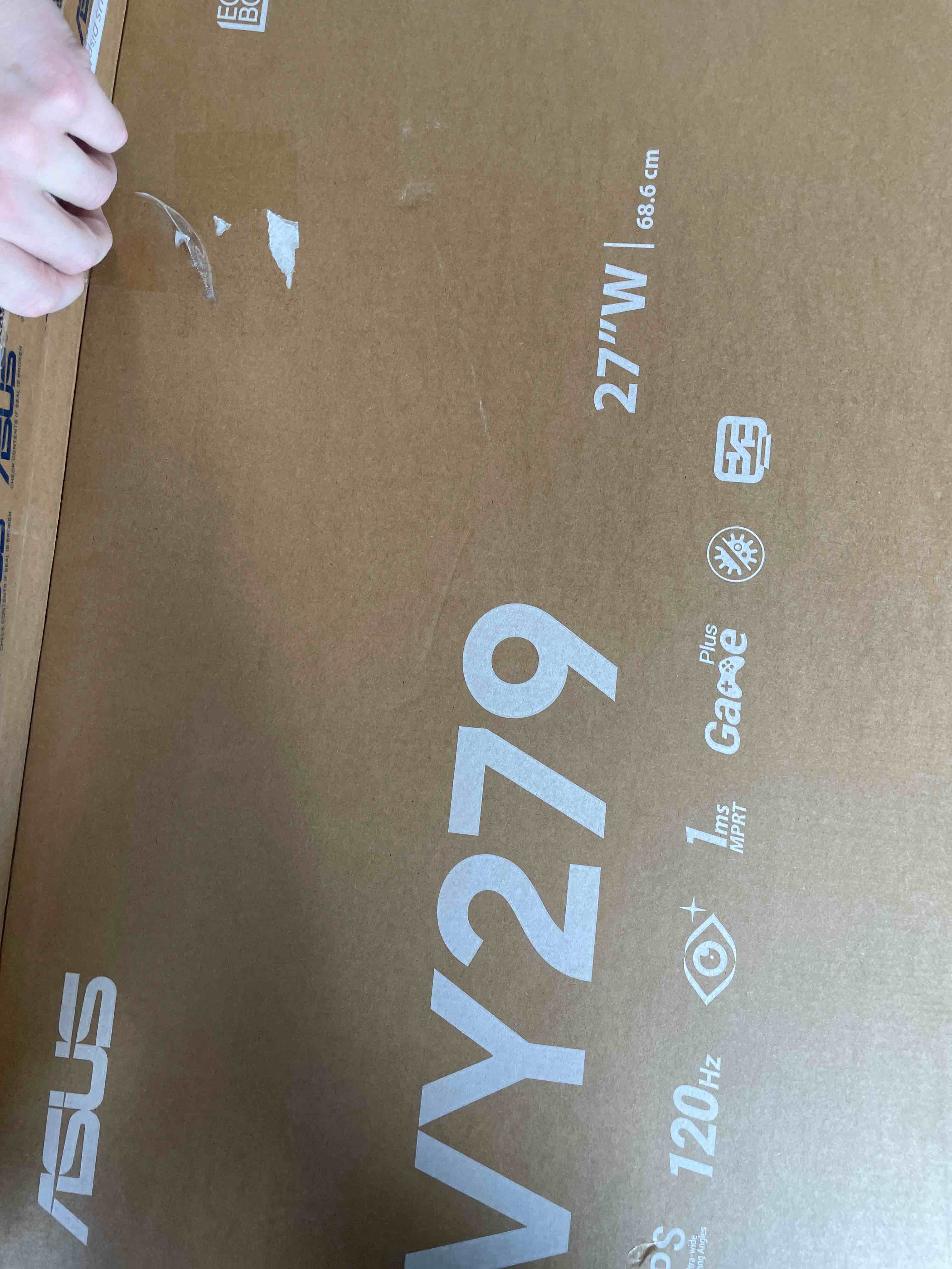 Condition photo showing As Is for asus 27” 1080p eye care monitor (vy279hgr) - full hd, ips, 120hz, 1ms, adaptive sync, for working and gaming, eye care plus, blue light filter, flicker free, smoothmotion, displaywidget, 3 yr warranty