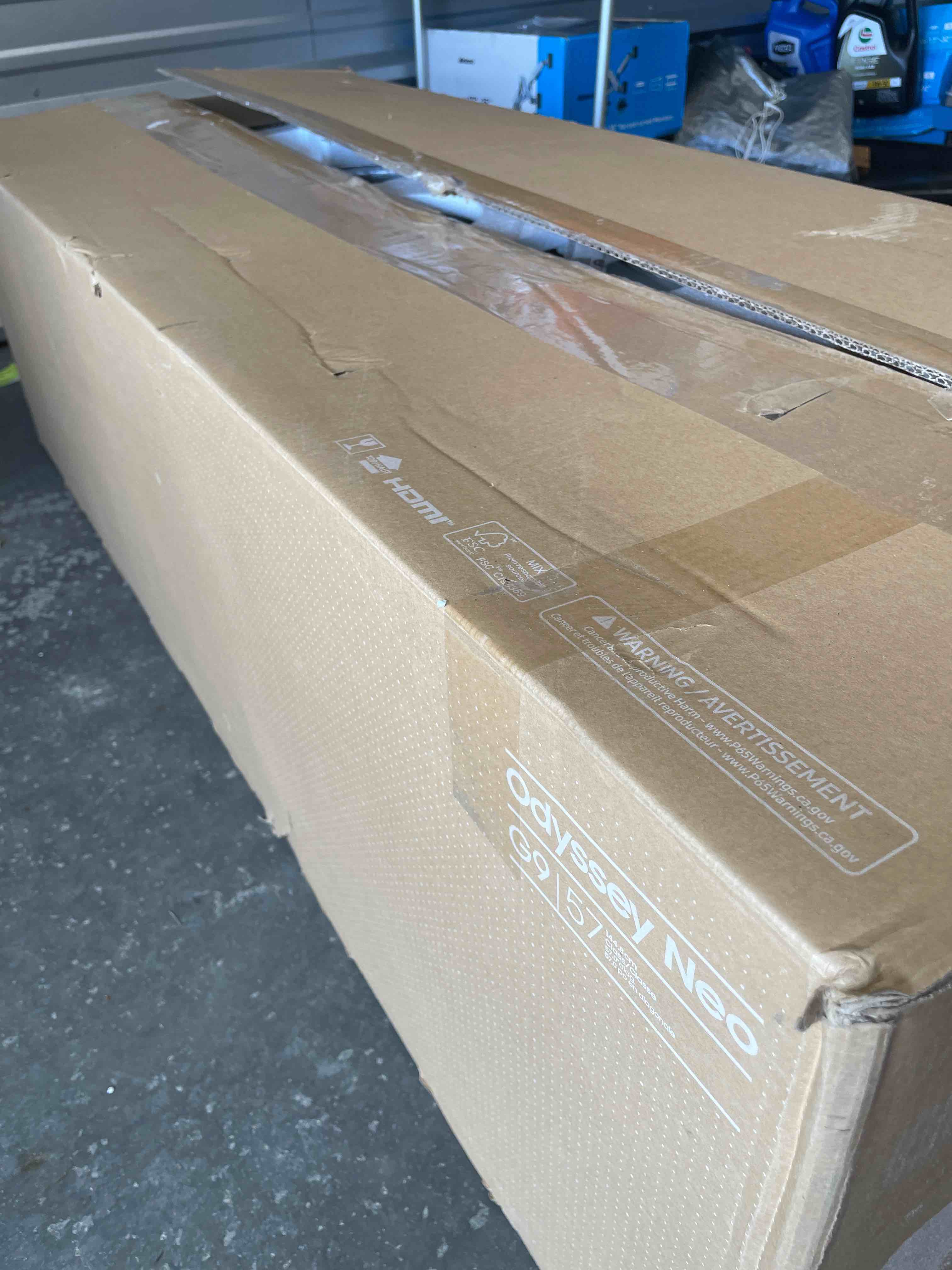 Condition photo showing As Is for samsung 57" odyssey neo g9 (g95nc) series dual 4k uhd 1000r curved gaming monitor, 240hz, 1ms with displayport 2.1, quantum mini-led, displayhdr 1000, amd freesync premium pro, ls57cg952nnxza