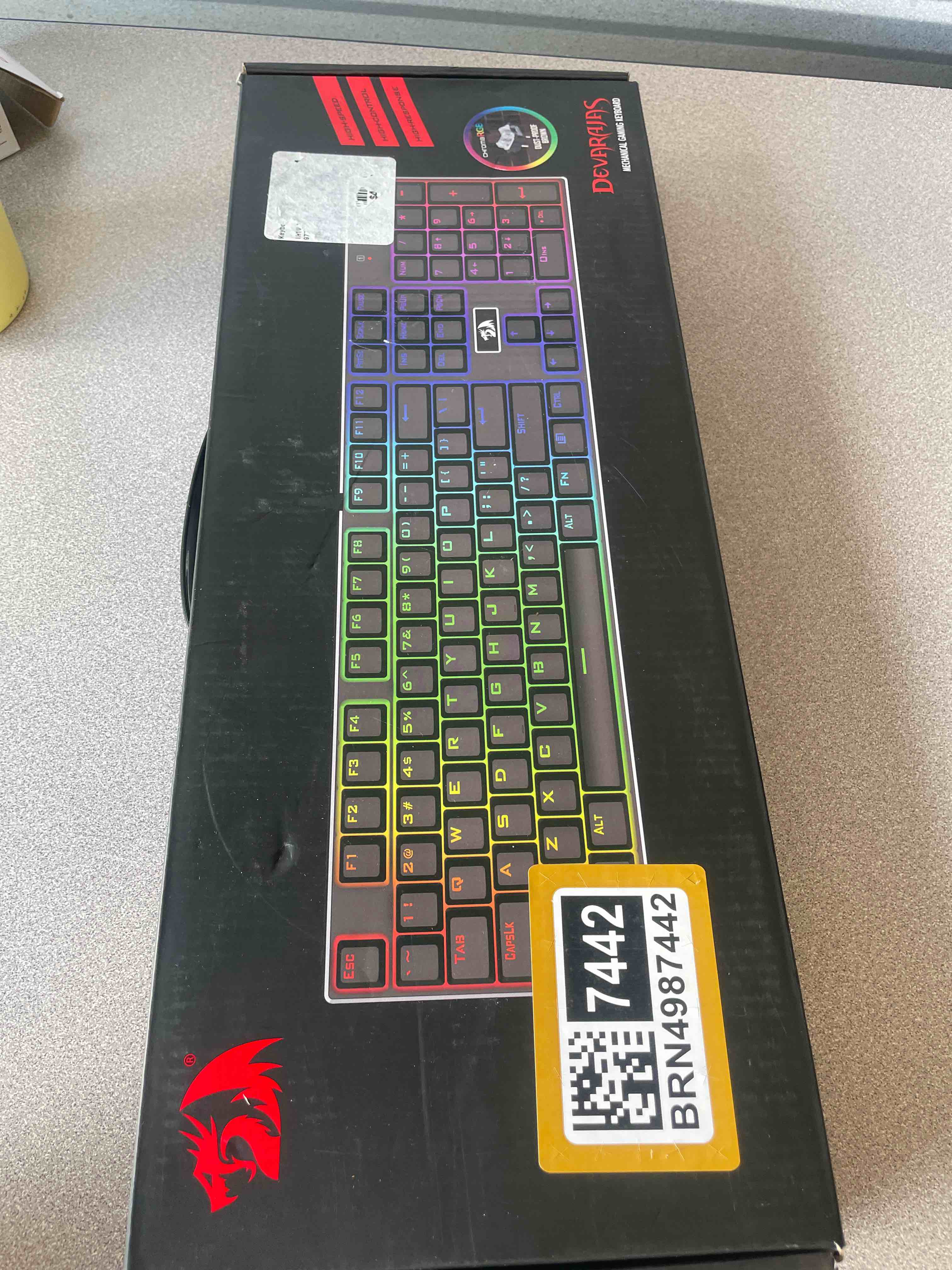 Condition photo showing New/Like New for redragon k556 rgb led backlit wired mechanical gaming keyboard, 104 keys hot-swap mechanical keyboard w/aluminum base, upgraded socket and noise absorbing foams, soft tactile brown switch brown switch black