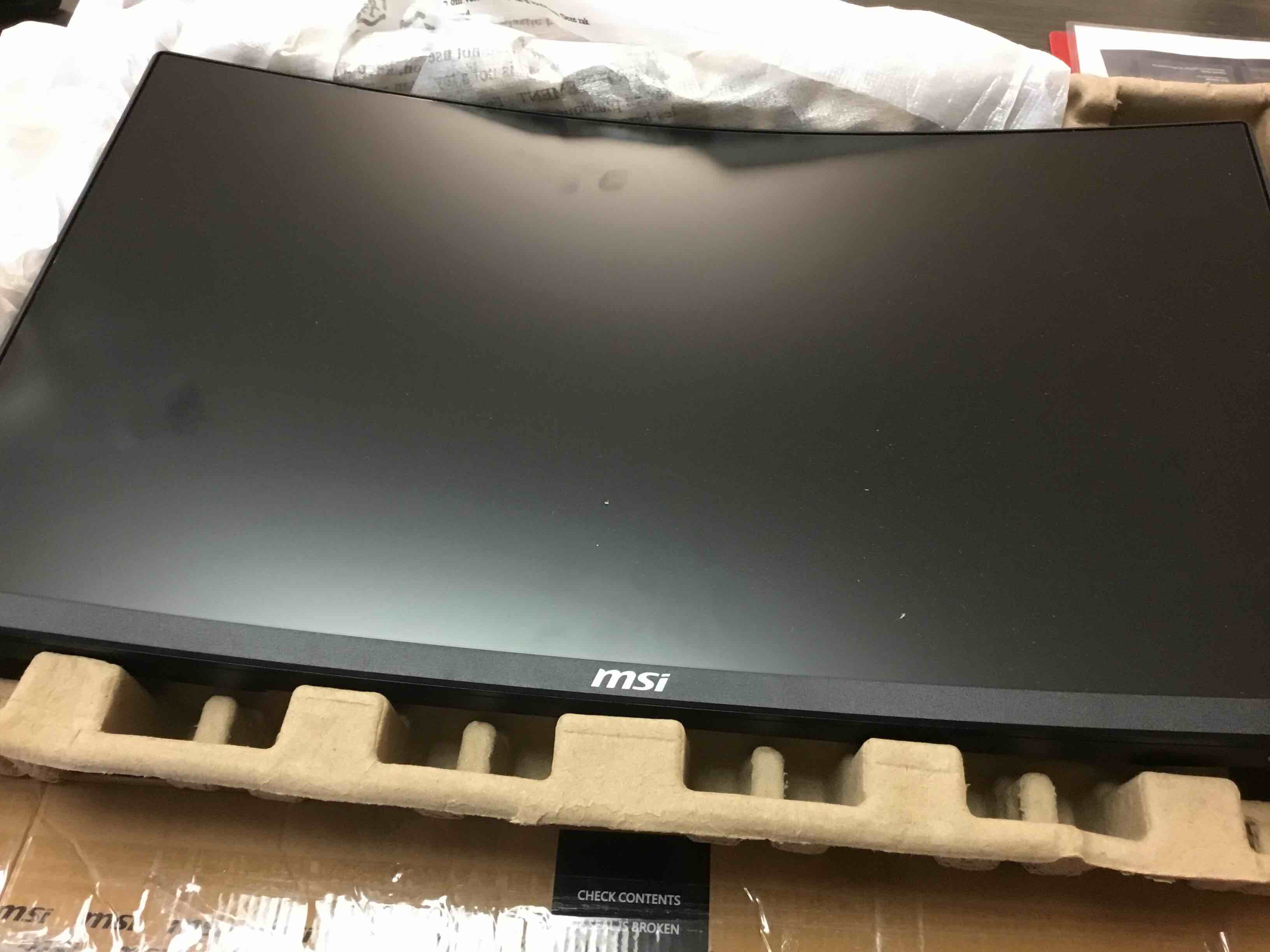 Condition photo showing As Is for msi mag 242c 24-inch 1920 x 1080 (fhd) gaming monitor, 180hz, amd freesync, hdmi, displayport, vesa, tilt, height adjustable, speaker, 1ms, black