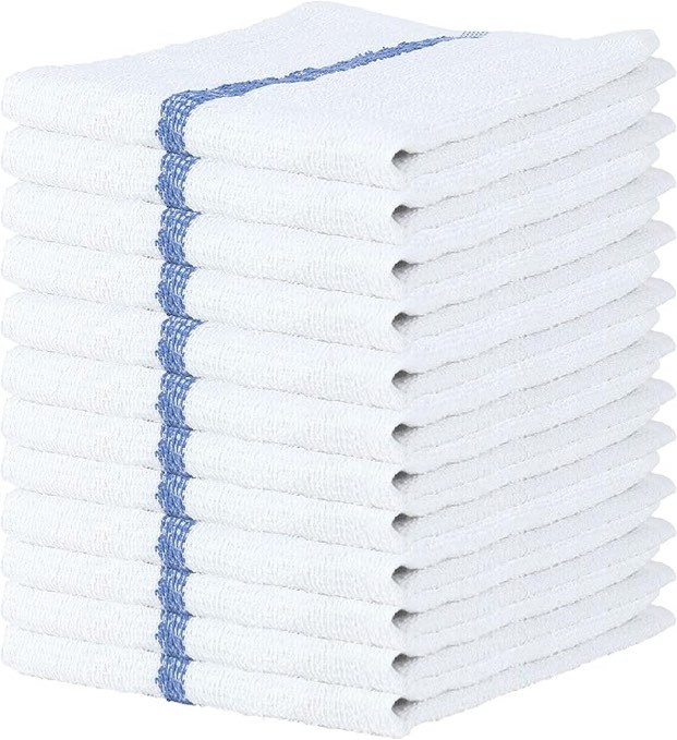 Qwick Wick Bar Mop Terry Towels (12 Pack) 16 x 19 100% Cotton Absorbent Soft Cleaning Cloths Solid White