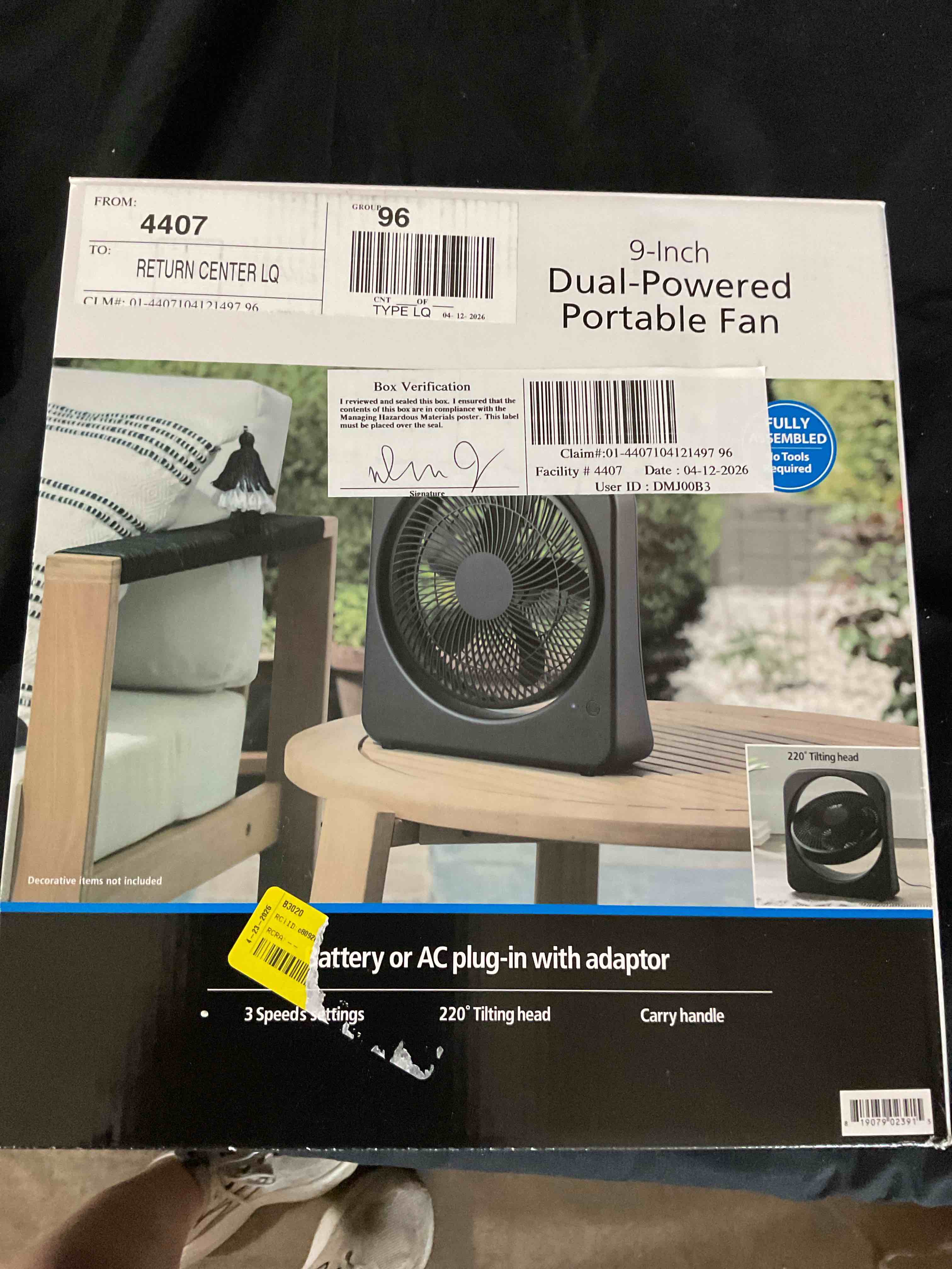 9 inch dual powered  portable fan 