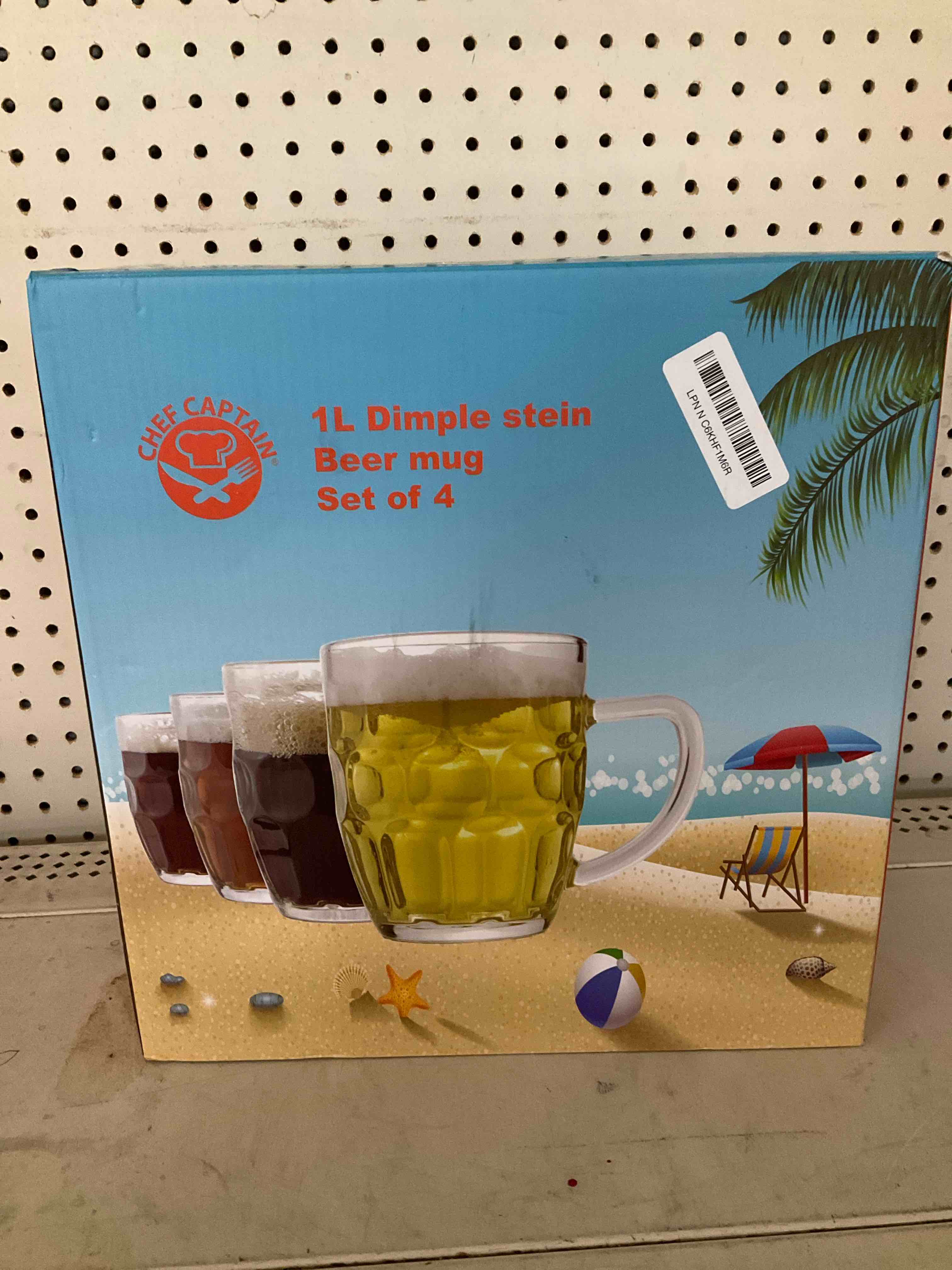 Chefcaptain Dimple Jumbo Stein Beer Mug - !L, 34 OZ (4 Pack) (Jambo Dimple 1LXL)