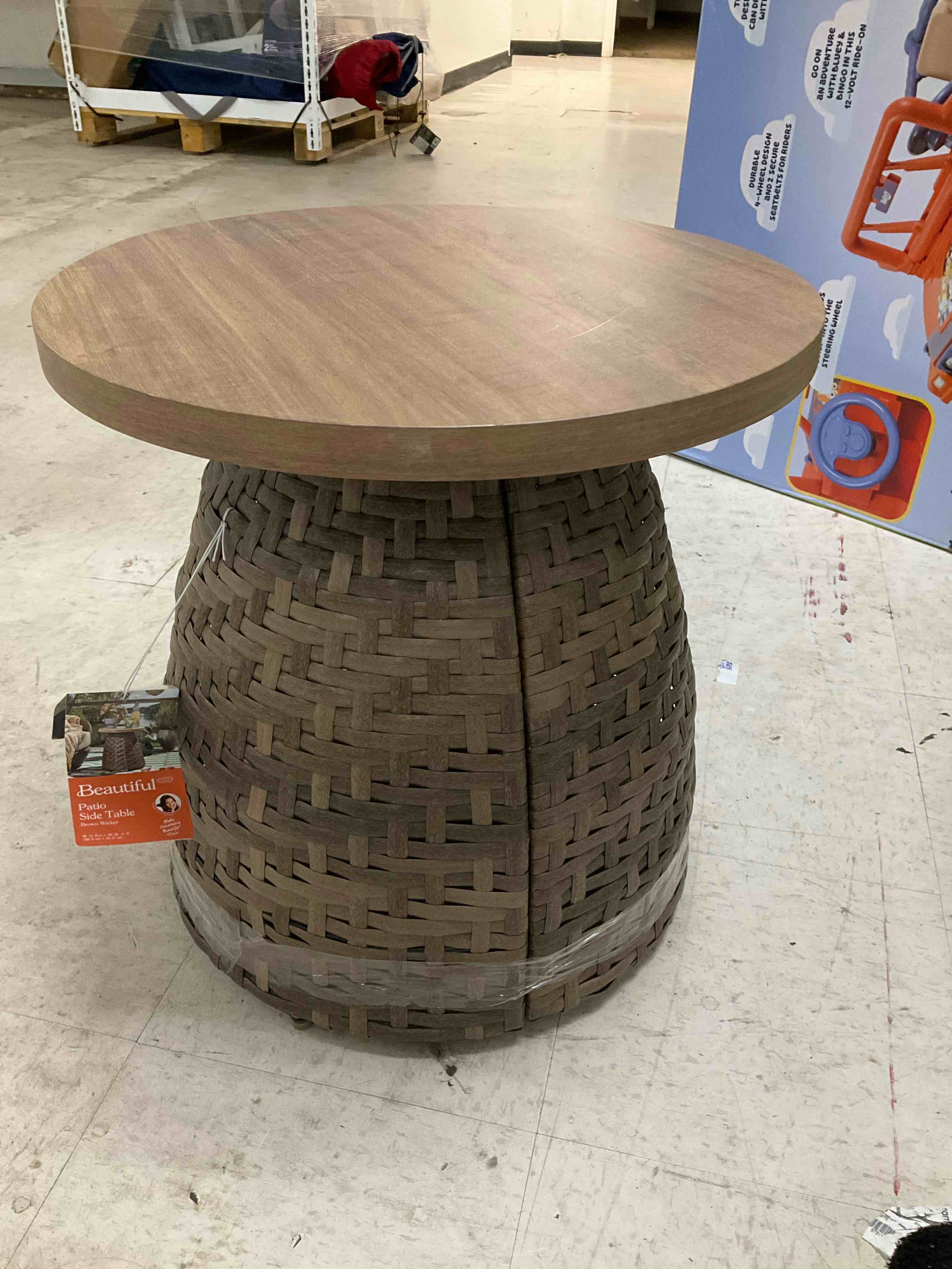 patio side table brown wicker outside