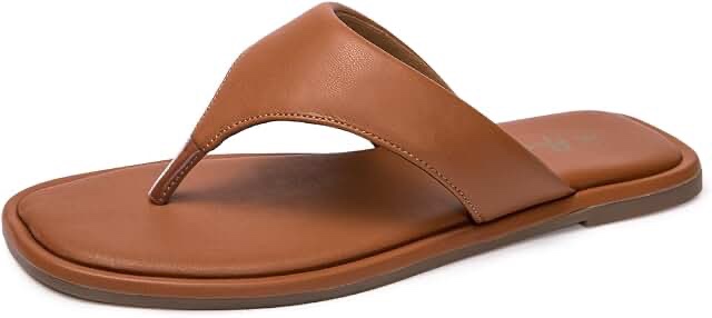 Women's Thong Sandals Flip Flop T Strap Sandals Slip On Flat Sandals Casual Slide Sandals for Women Dressy Summer 7 Brown