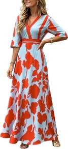 Womens Spring Dresses 2026 Casual Half Sleeve Boho Long Satin Dress Beach Wedding Guest Maxi Dress with Pocket XL