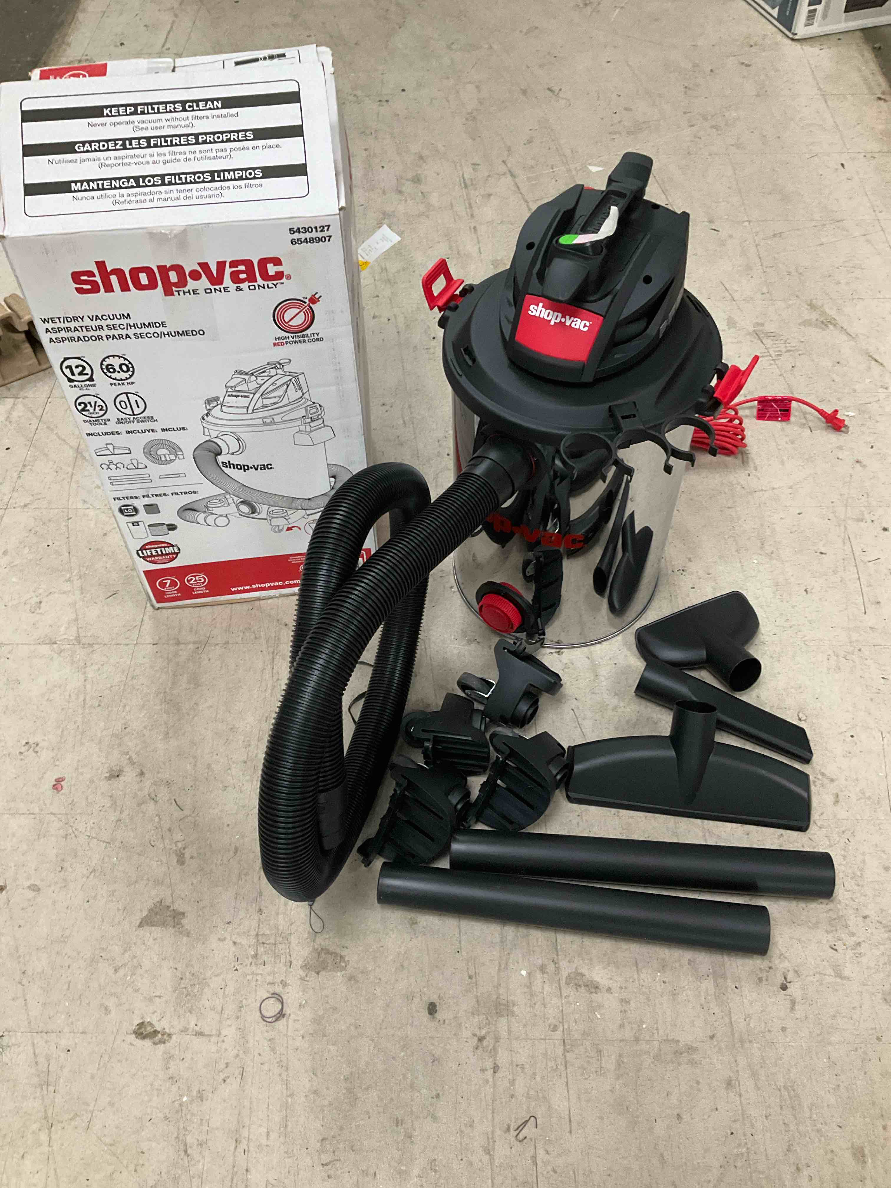 !tested and working! Shop-Vac 12-Gallon 6 HP Corded Wet/Dry Shop Vacuum with Accessories Included