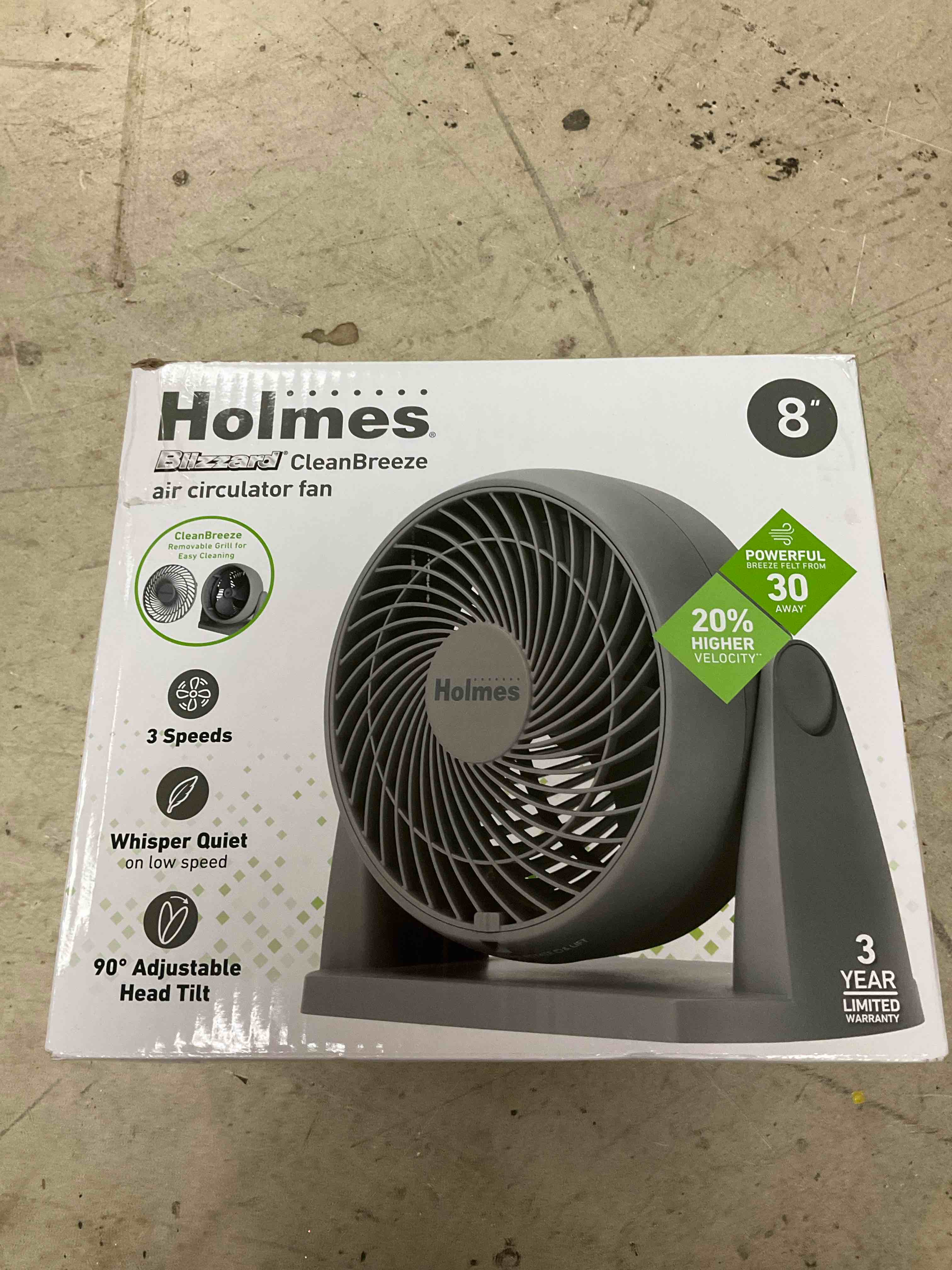 Holmes blizzard 3-speed air circulating fan, Adjustable tilt, removable grill 