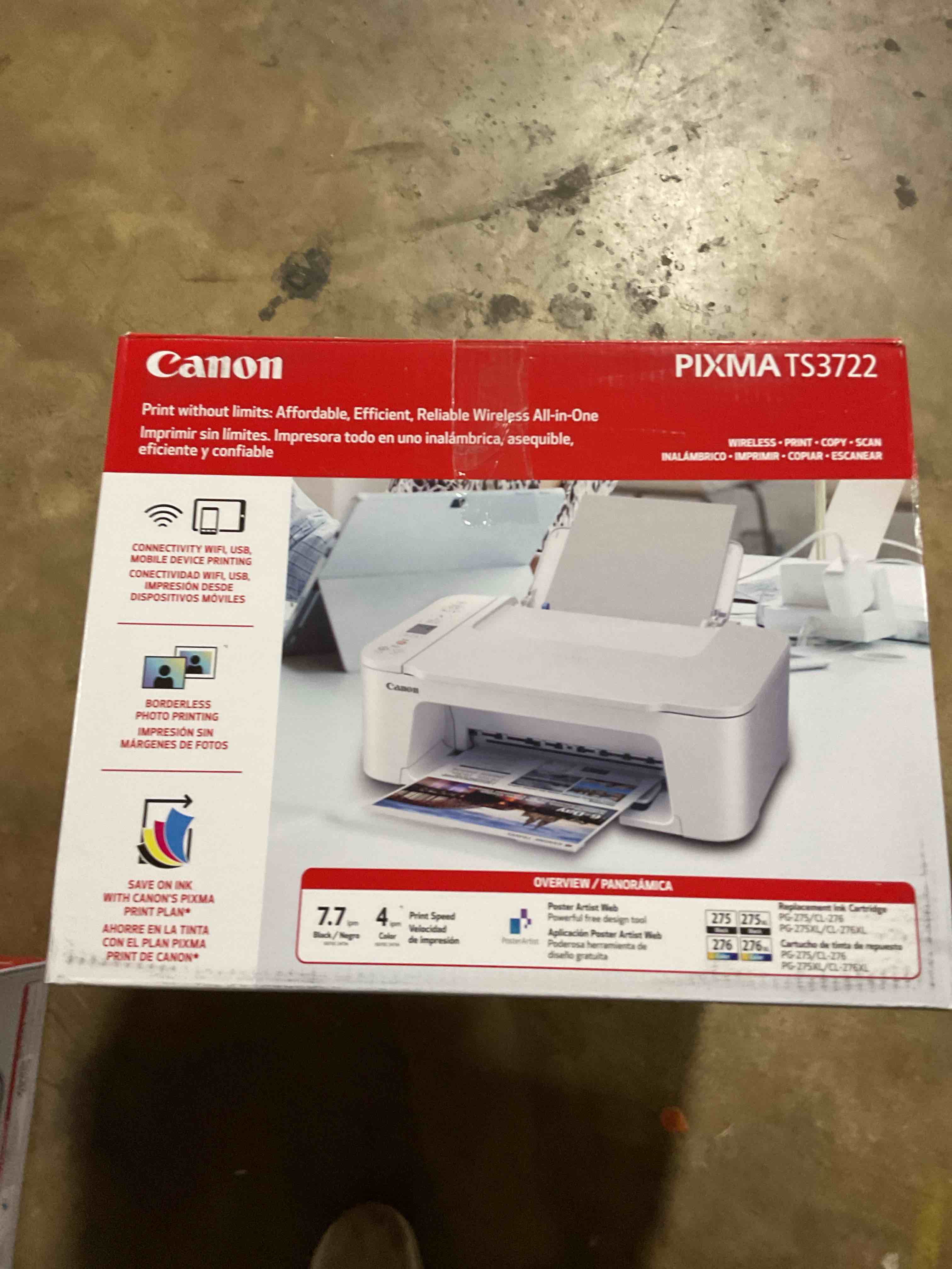 Cannon PIXMA TS3722 Wireless all in one inkjet printer for home office 