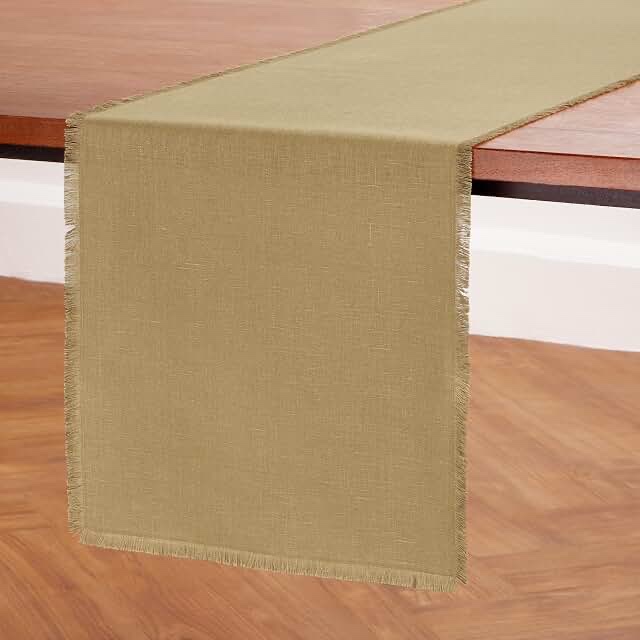 Solino Home 100% Pure Linen Dining Table Runner Kelp, Fringe 14 x 72 in | Table Runners for dining, hallway and console table styling | artisan crafted with softly fringed edges | OEKO-TEX Certified Kelp 14 X 72 Inch