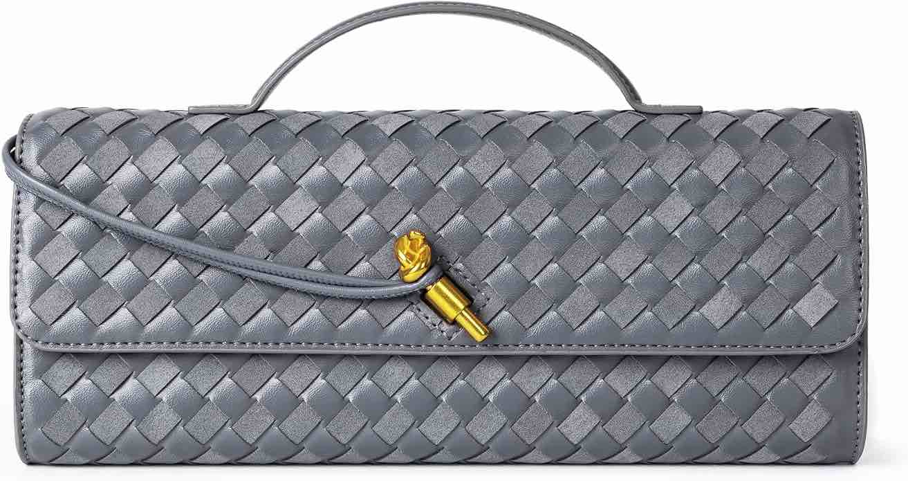 Joryin woven purse for women evening clutch woven leather and suede handbags