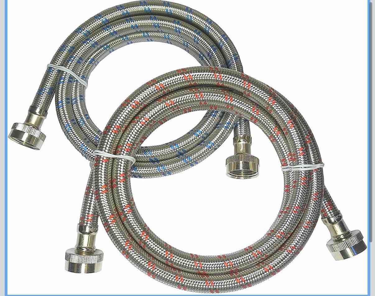 Premium Stainless Steel Washing Machine Hoses - Burst Proof (2 Pack) Red and Blue Striped Water Connection Inlet Supply Lines from Kelaro