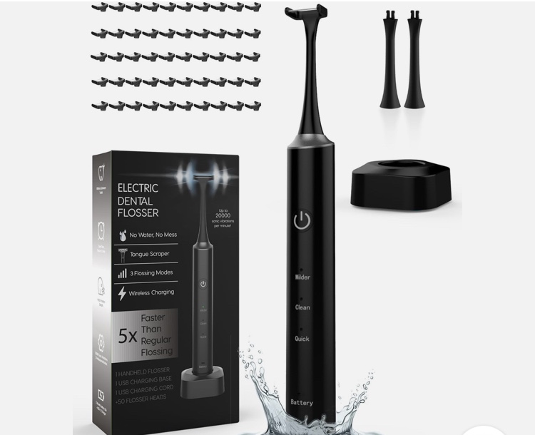 Voraiya Electric Flosser for Teeth Reusable Dental Floss with 50 Replacement Heads,Dentist Recommend