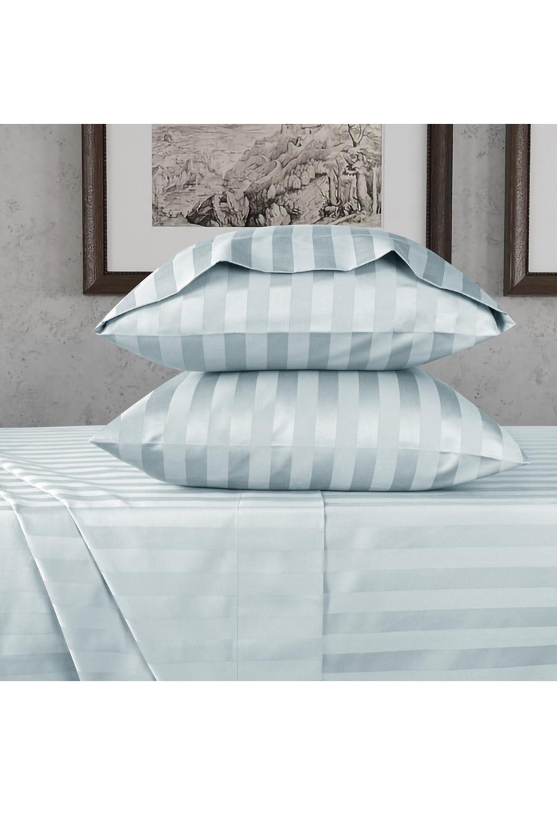 800 Thread Count Egyptian Cotton Damask Striped Twin Size Sheets Set (4 Pc) - Ultra Soft & Smooth, Sateen Weave Twin Size Bed Sheets, Luxury Hotel Sheets with 16" Deep Pocket - Light Blue