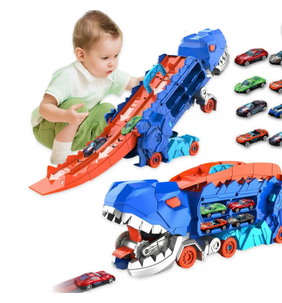 HACOCOLA Dinosaur Transporter Car Track Set with 8 Toy Vehicle