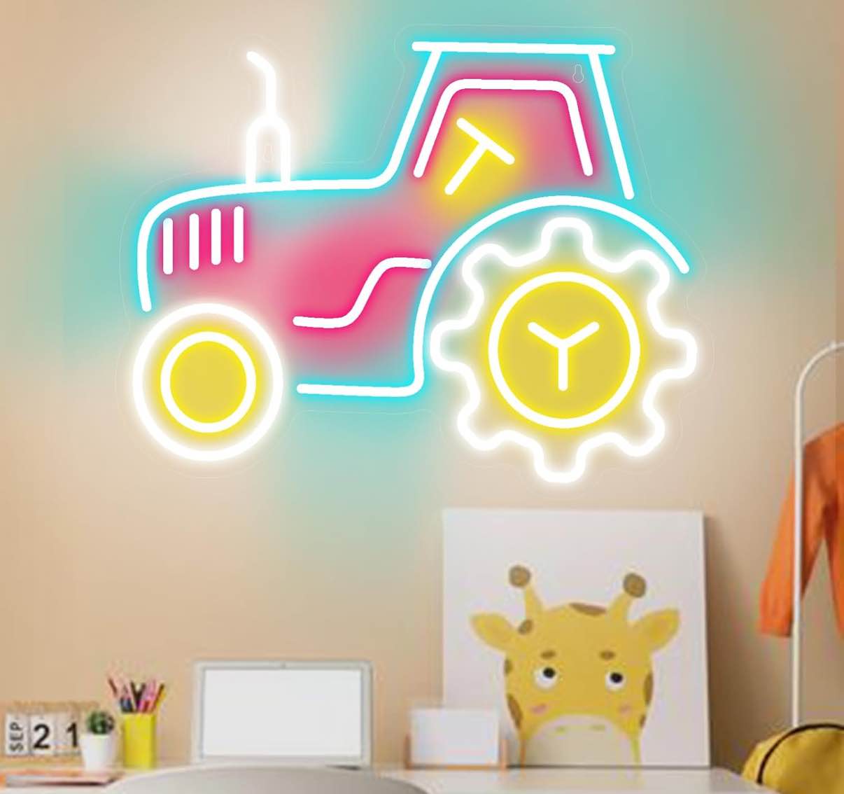 Tractor Neon Signs, LED Vehicle Neon Lights for Wall Decor, Dimmable Light Up Sign with USB Powered for Bedroom Home Man Cave Bar Living Room Birthday Party 