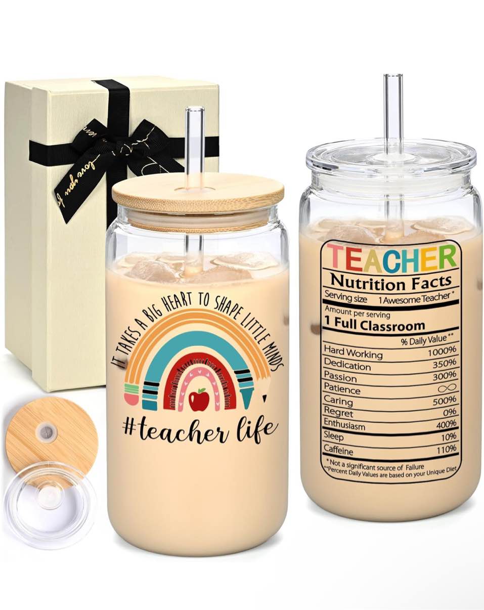 LiqCool Teacher Appreciation Gifts, Best Teacher Gifts Box Set - 16 Oz Can Glass Cup, Cute Teacher Gifts Ideas for Women 