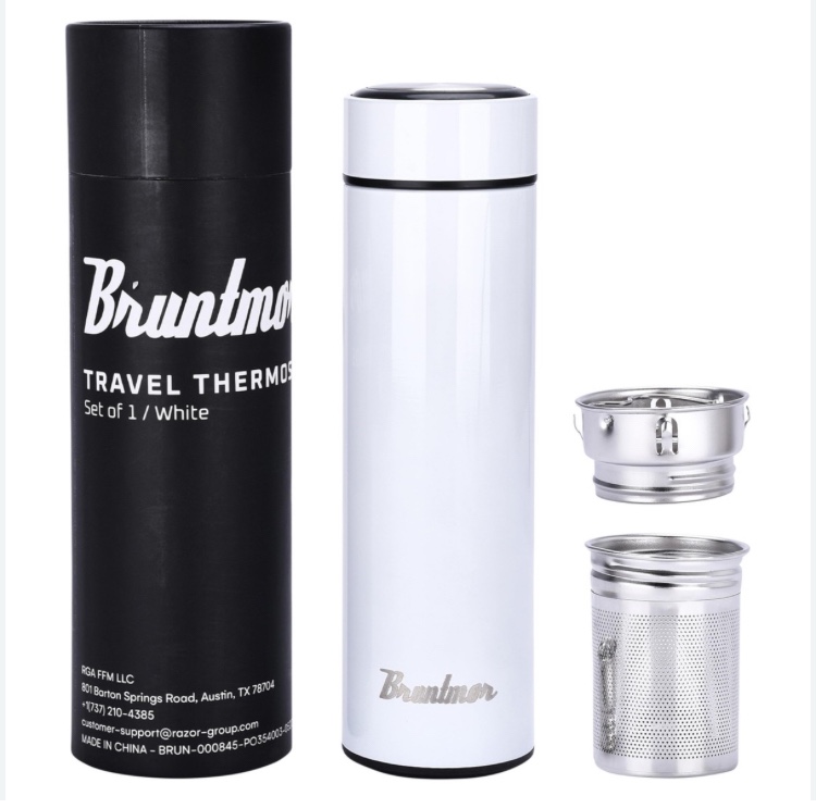 Bruntmor Travel Thermos Stainless Steel Travel Thermos Cup with Infuser and Lid - Tea Bottle Tumbler