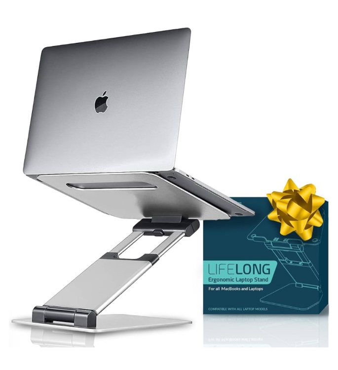 Laptop Stand for Desk, Ergonomic Sit to Stand Laptop Holder Convertor, Adjustable Height from 2.1" to 13.8", Supports up to 22lbs, Compatible with MacBook, All Laptops Tablets 11-17in - Silver