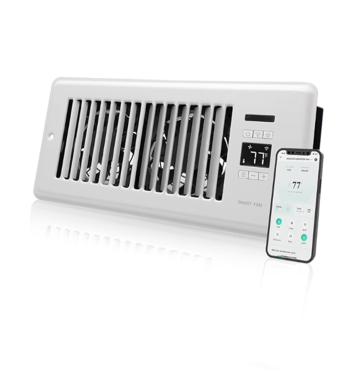super quiet register booster fan for 4in x 10in register holes, smart register vent with dual intelligent thermostat and wifi app control, heating cooling ac vent fan (orb) 4in x 10in white