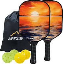 APEXUP Fiberglass Pickleball Paddles, Premium Pickleball Paddles Set of 2, Pickle Ball Set with Ergonomic Cushion Grip, 2 Pickleball Rackets, 4 Pickleball, 1 Portable Bag(Setting Sun)