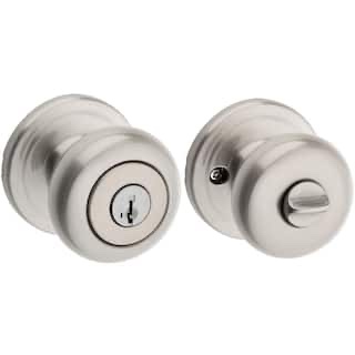 juno satin nickel entry door knob featuring smartkey security with microban antimicrobial technology