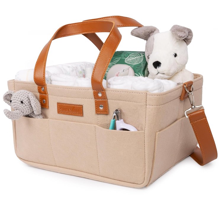 Shelvin Baby Diaper Caddy Organizer with Removable Shoulder Strap- Nursery Storage Bin, Wipes Lightweight Felt Tote Bags Portable Storage for Infant Newborn Car Travel,Changing Station